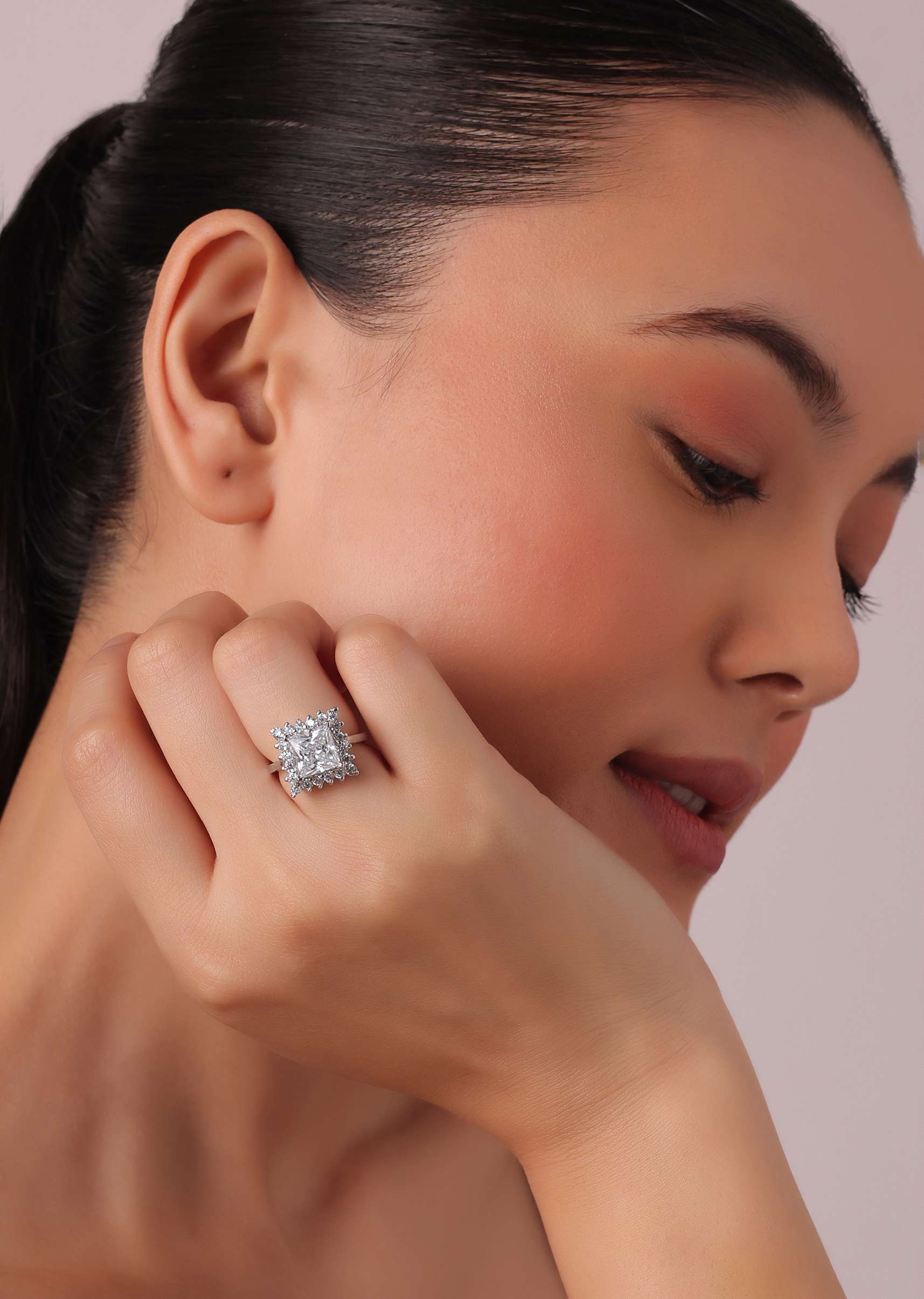 92.5 Sterling Silver Geometric Statement Ring With Zirconia - Image 4