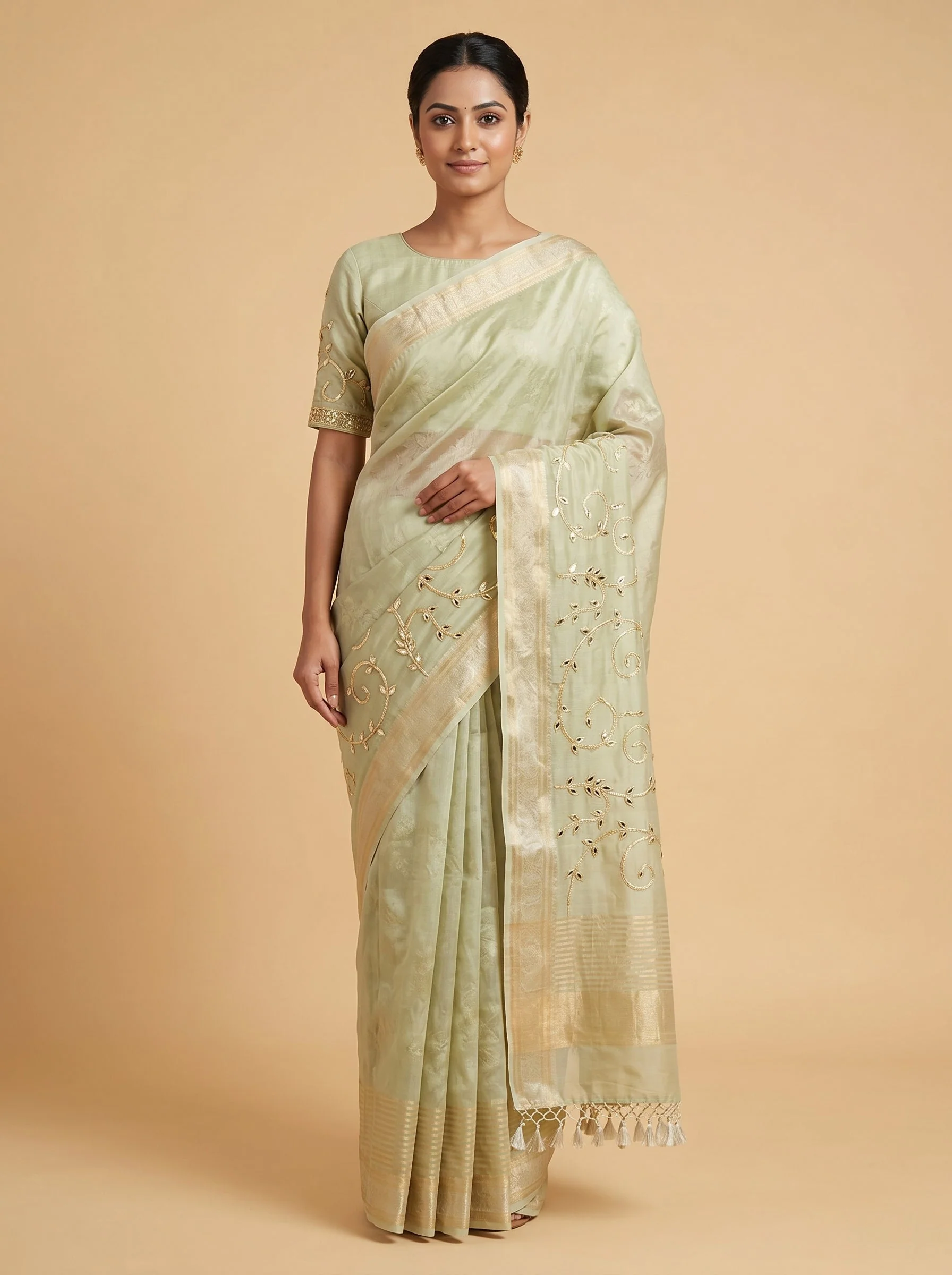 Antique Cream Embroidered Saree