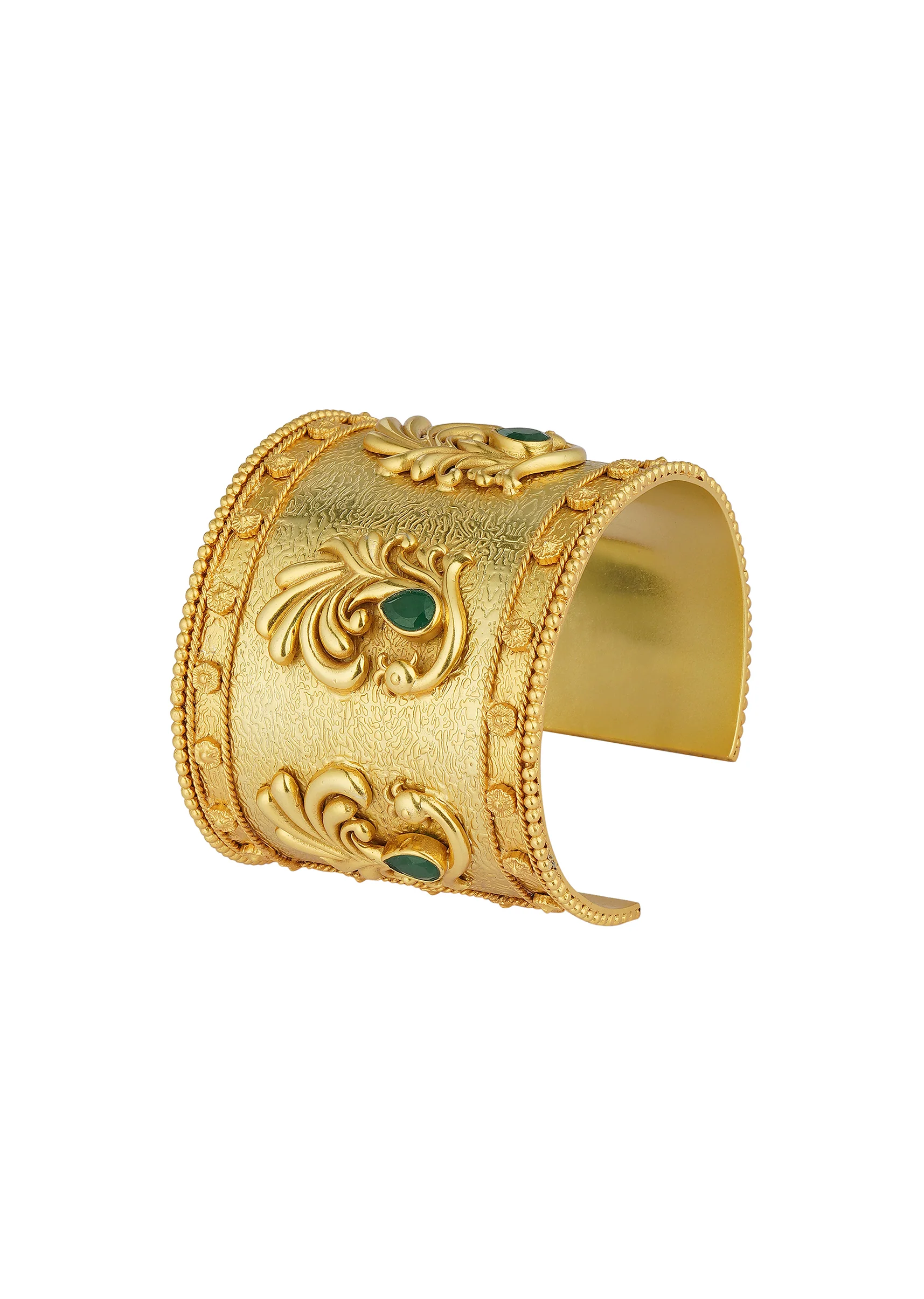 Antique Gold Cuff Bracelet With Peacock Motifs And Zircon Accents - Image 4