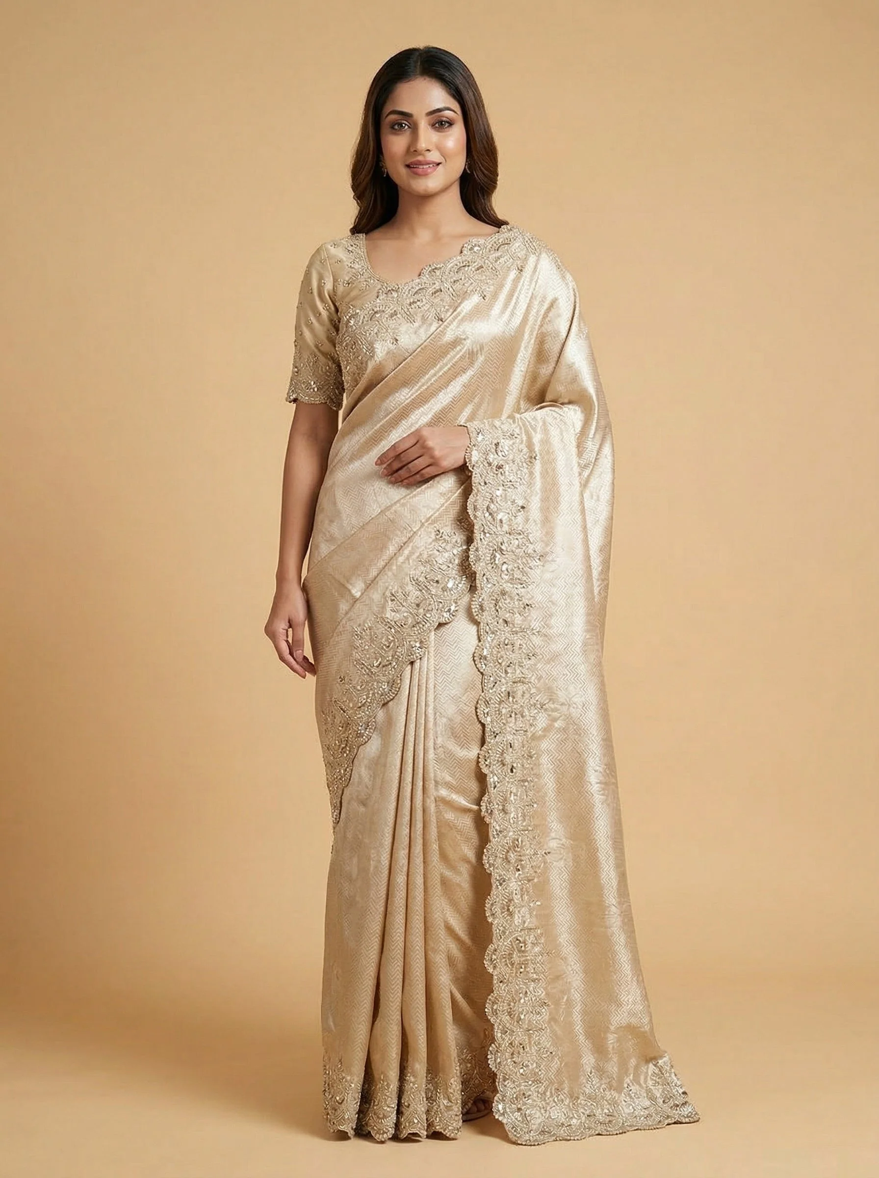Antique Gold Embroidered Saree