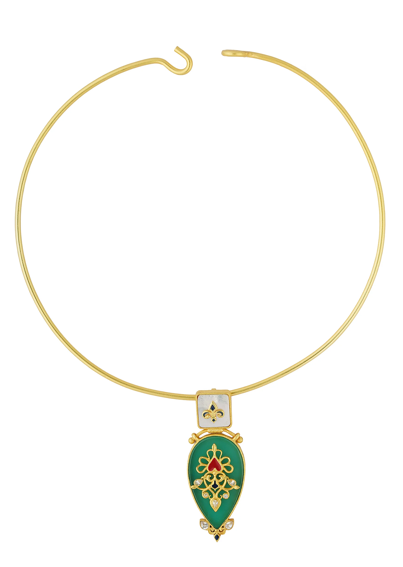Antique Gold Green Collar Necklace With Zircon Embellishment - Image 3
