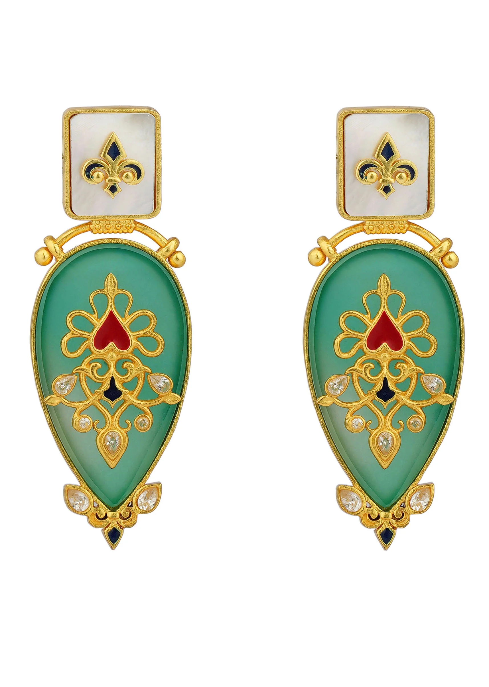 Antique Gold Green Onyx Statement Earrings - Image 3