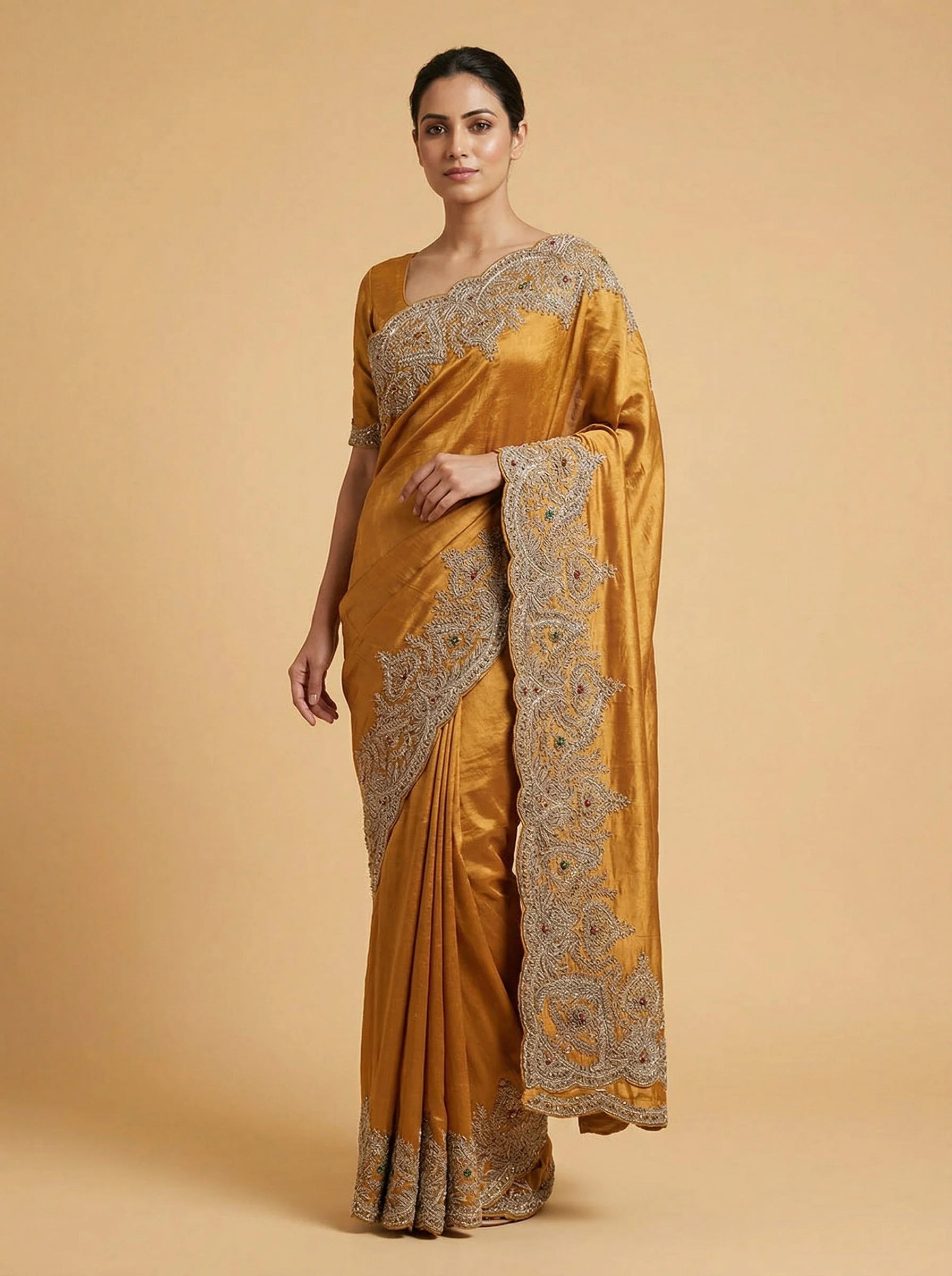 Antique Gold Heirloom Embroidered Saree
