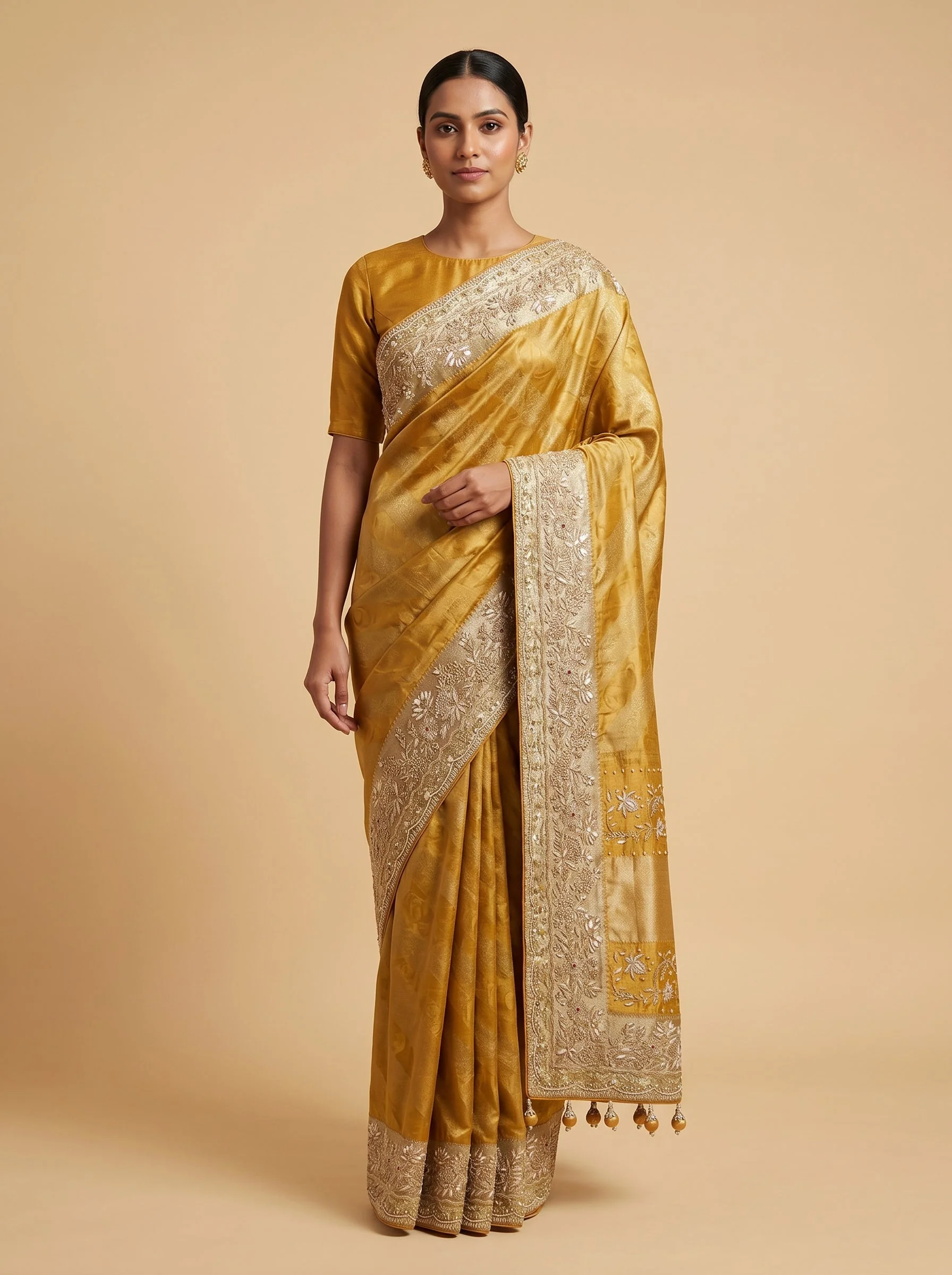 Antique Gold Zari Embroidered Saree