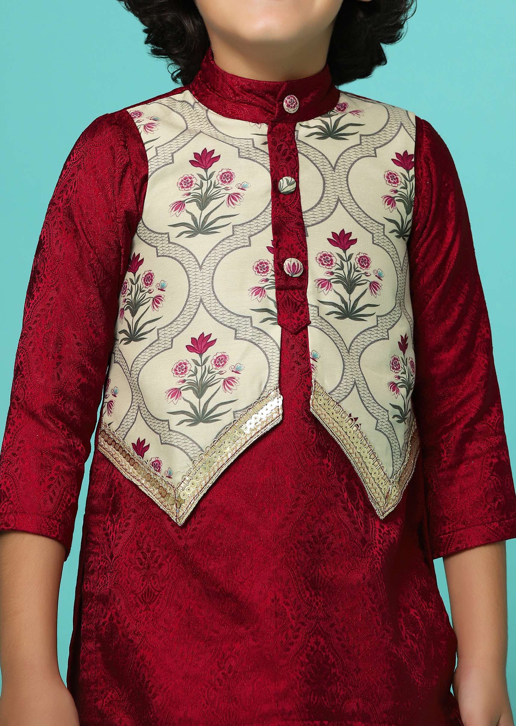 Apple Red Printed Kurta And Pant Set In Cotton - Image 2