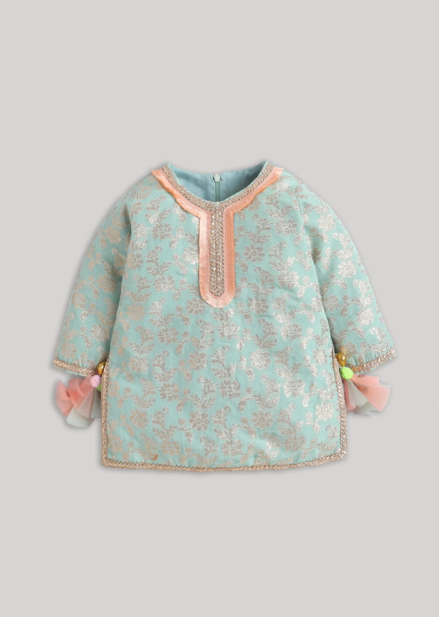 Aqua And Peach Salwar Kameez Set with Dupatta - Image 2