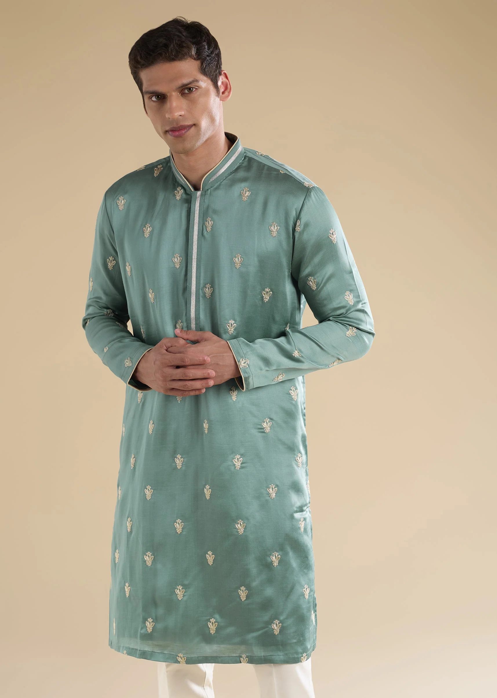 Aqua Blue Zardosi Kurta Set - Image 4
