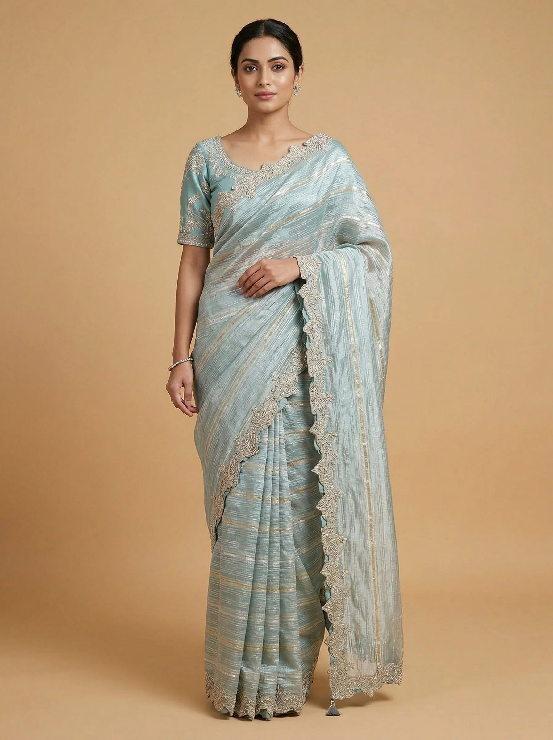 Aqua Chilled Embroidered Saree