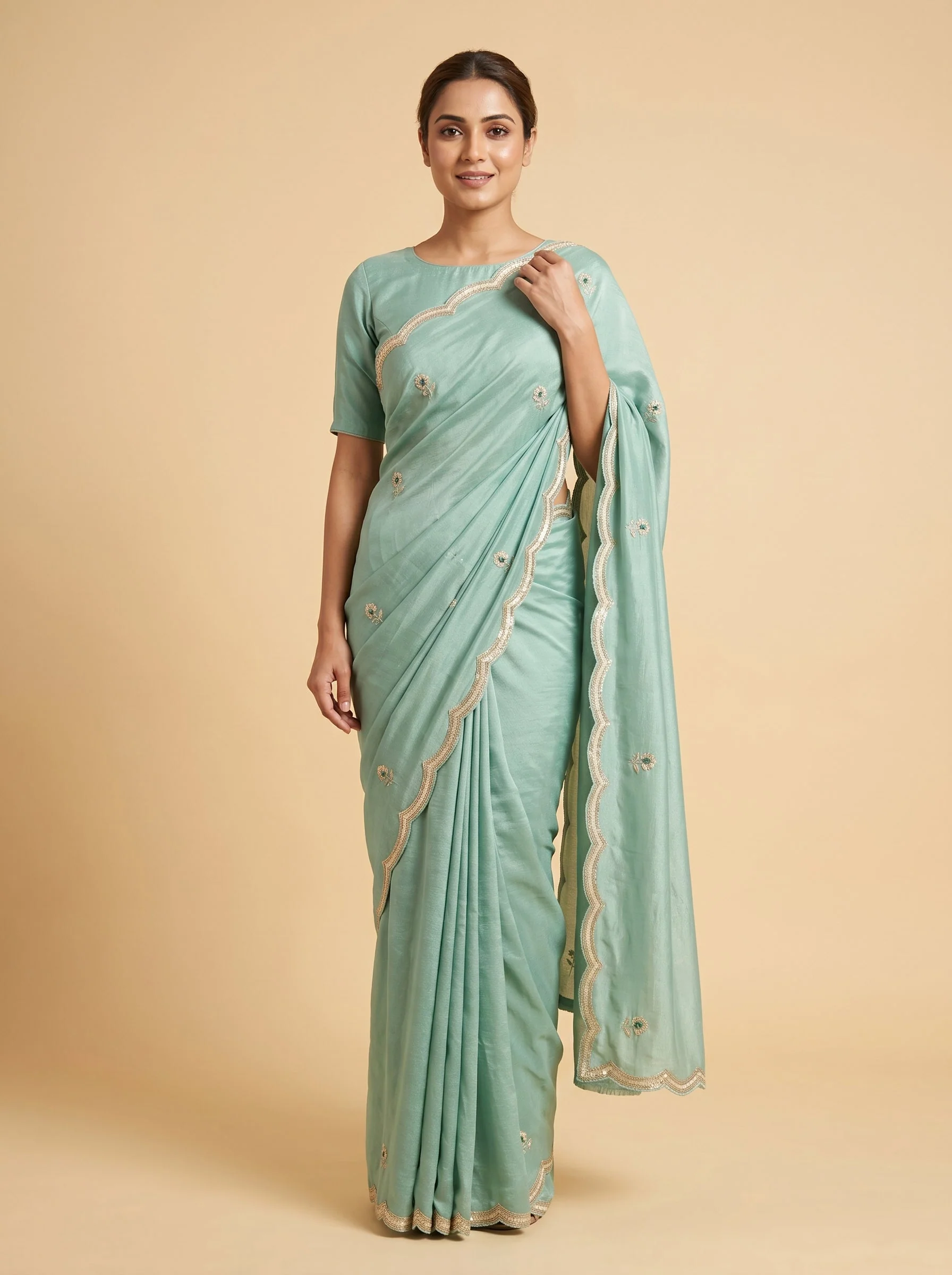 Aqua Crystal Flow Embroidered Saree