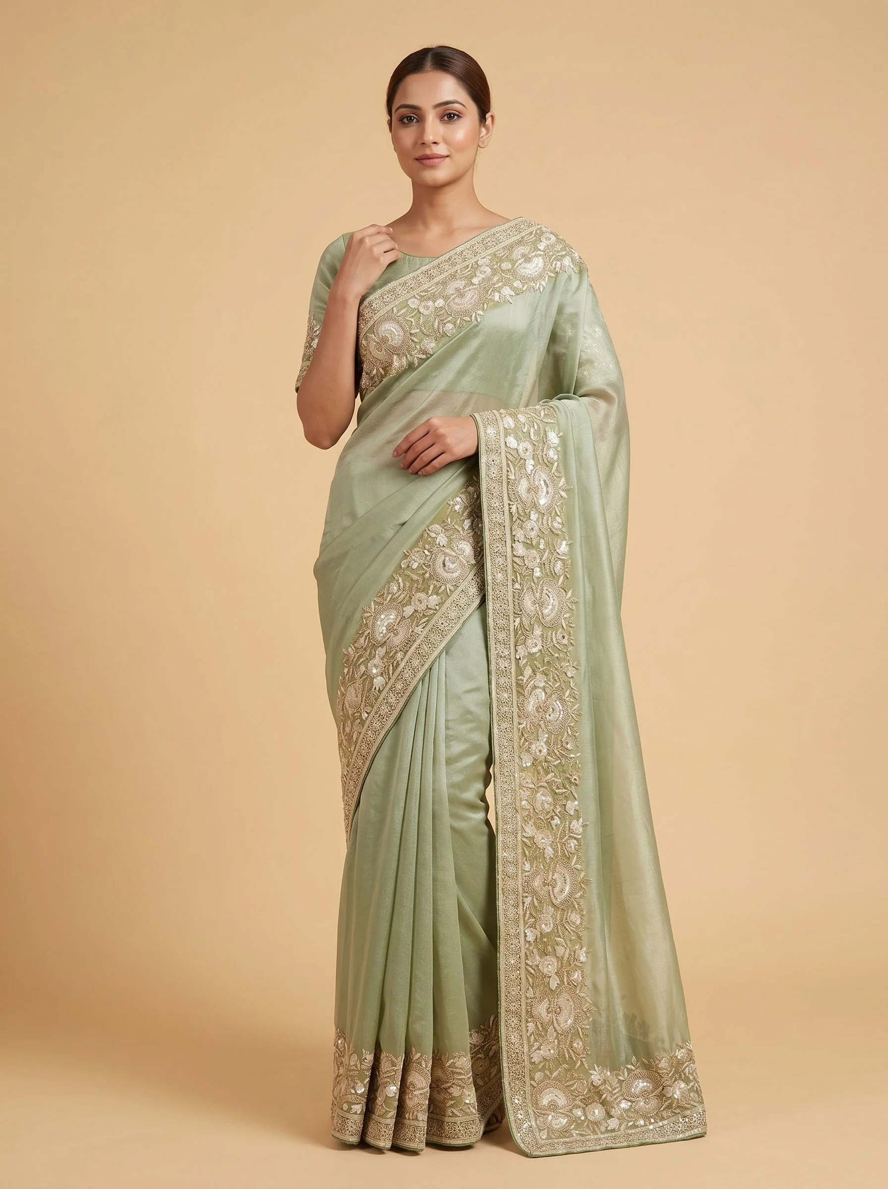Aqua Embroidered Saree