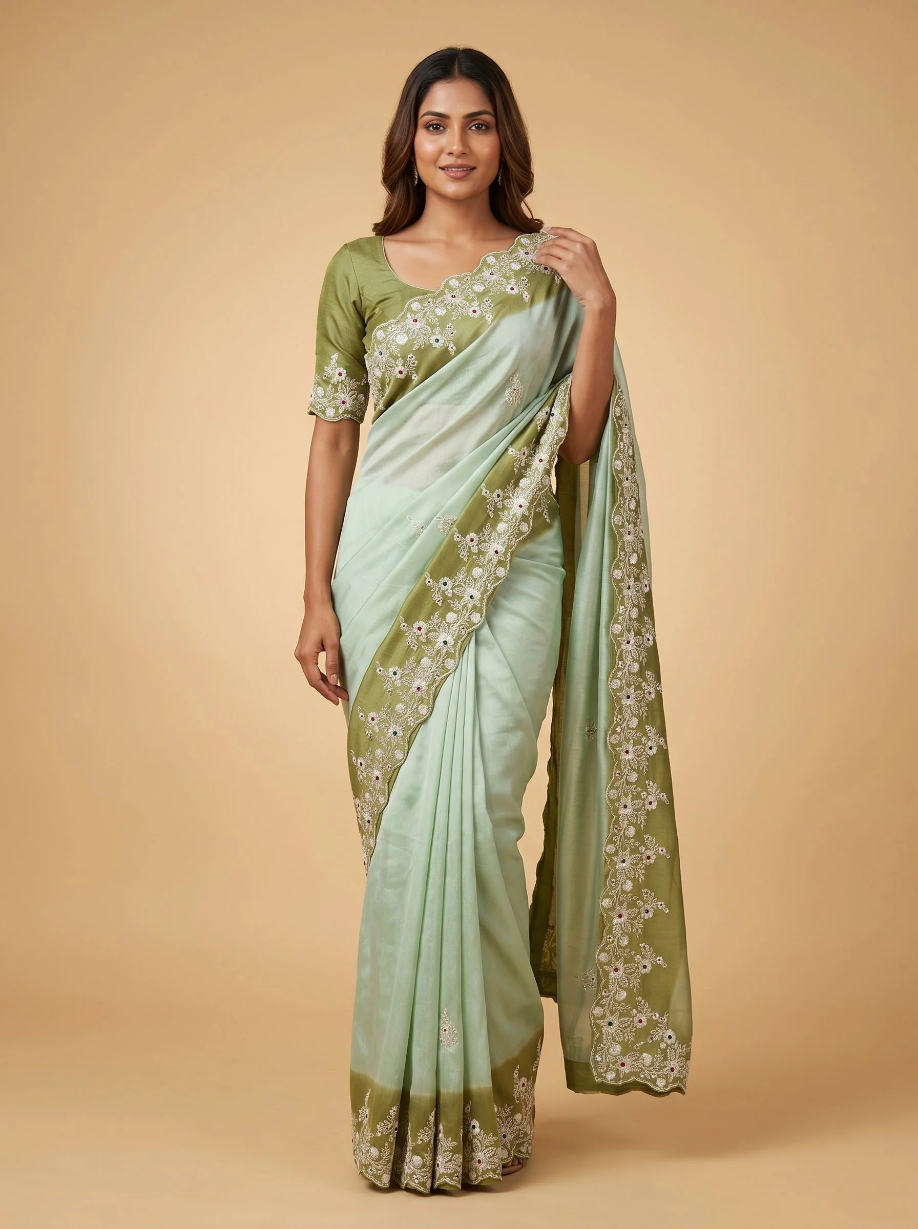 Aqua Glow Embroidered Saree