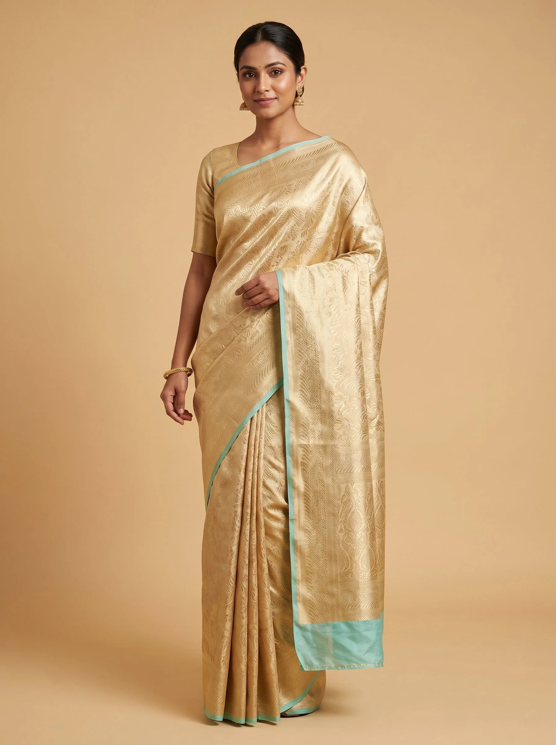 Aqua Gold Luminous Handloom Saree