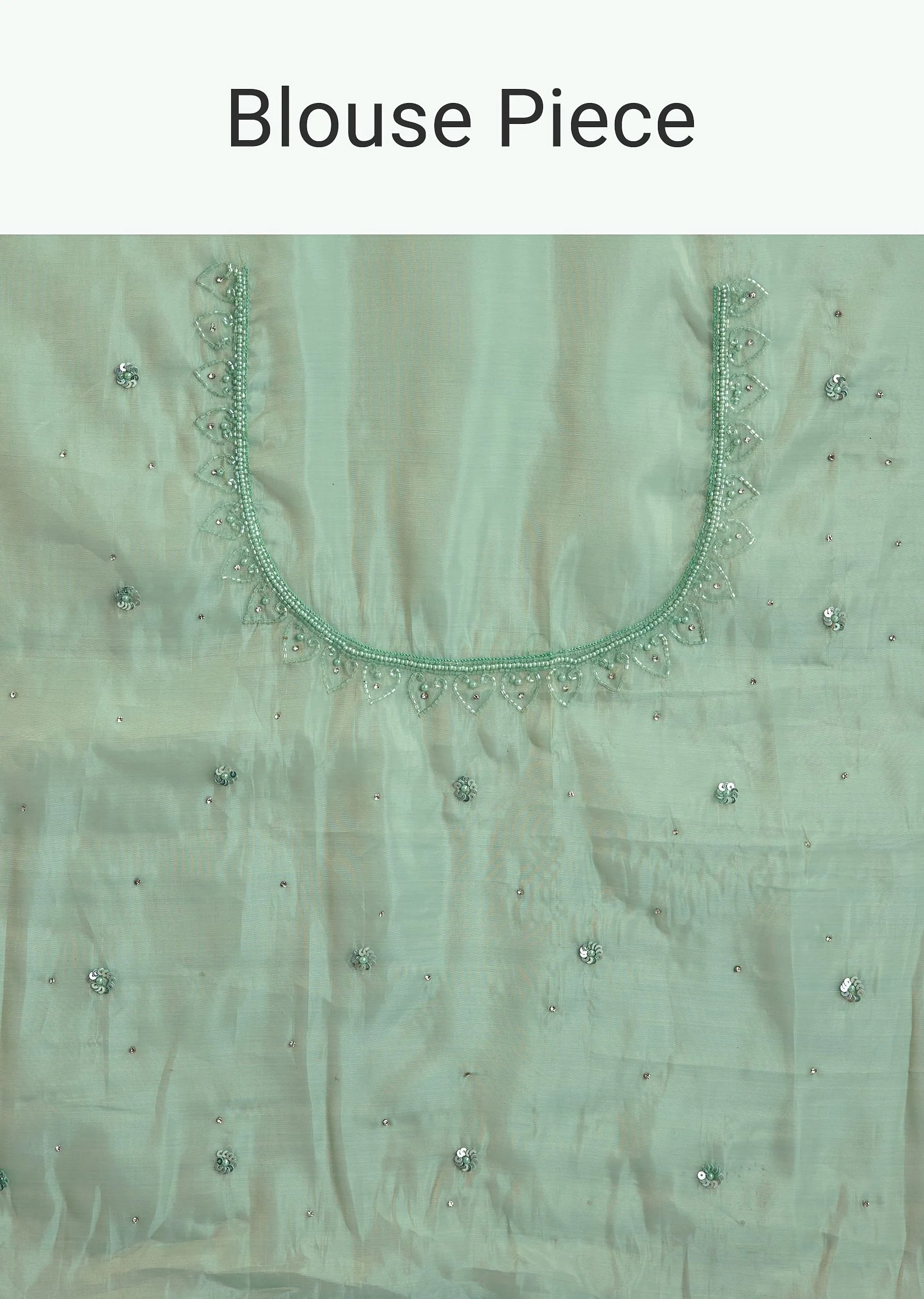 Aqua Green Organza Saree With Stones Beads And Sequins Embroidery And Scallop Border - Image 10