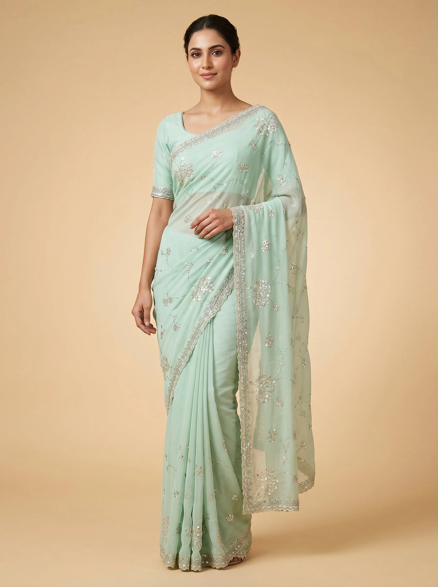 Aqua Teal Embroidered Saree