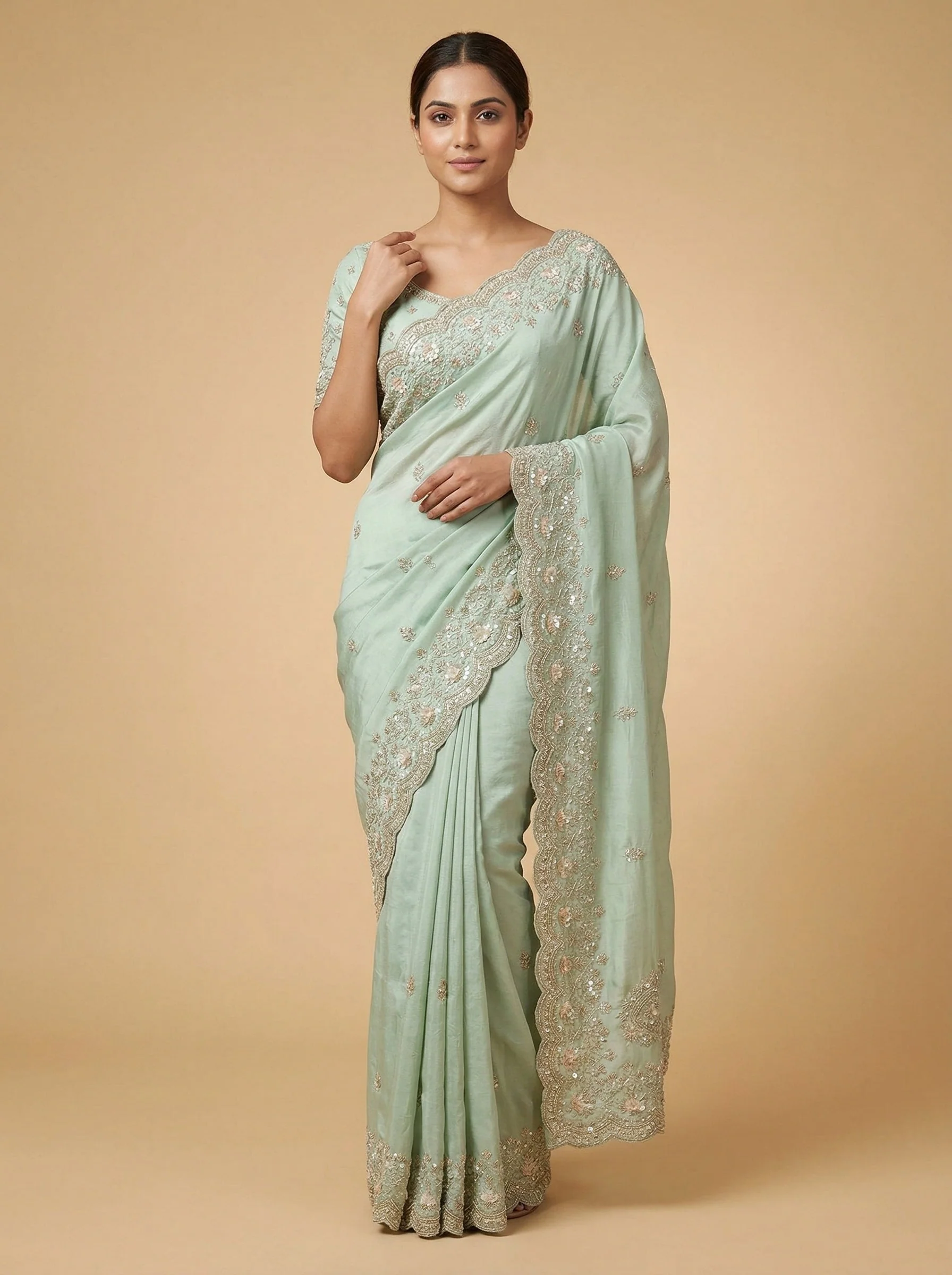 Aqua Turquoise Firozi Embroidered Saree