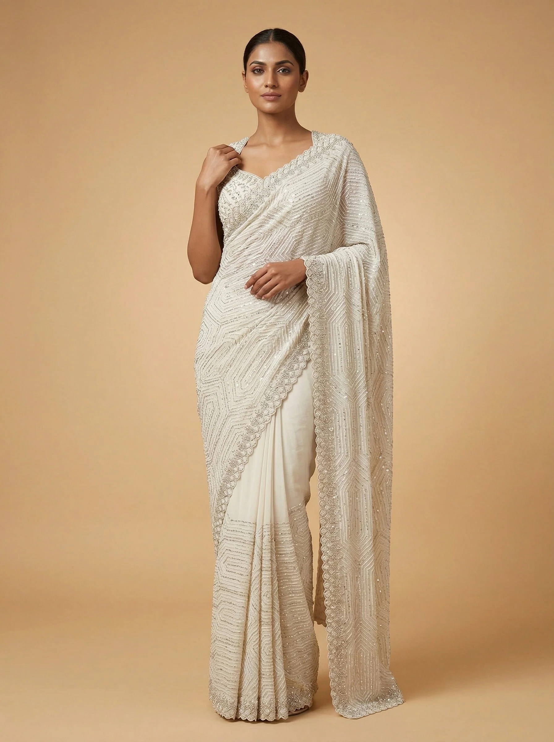 Arctic White Embroidered Saree