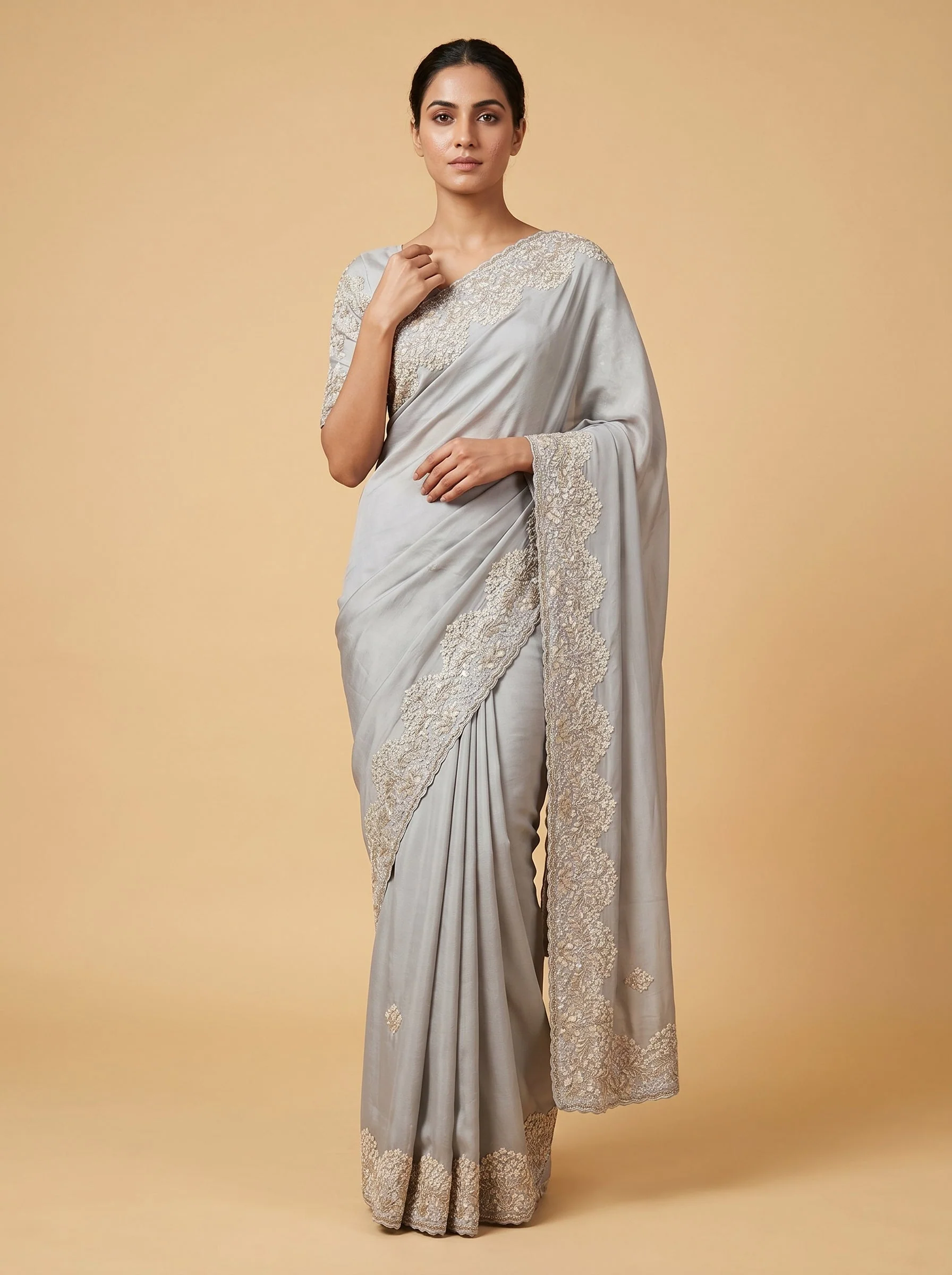 Ash Grey Finish Saree