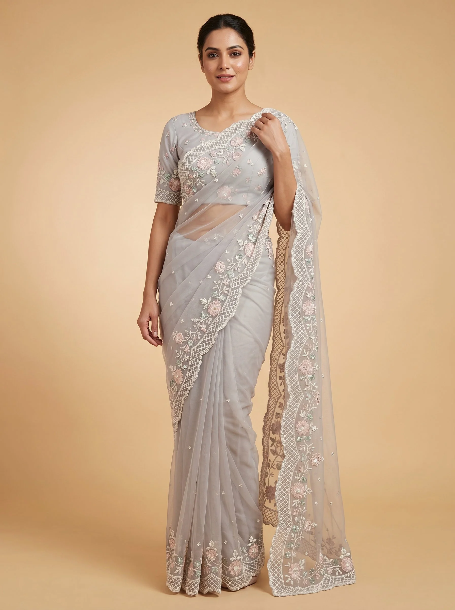 Ash Mist Radiance Saree
