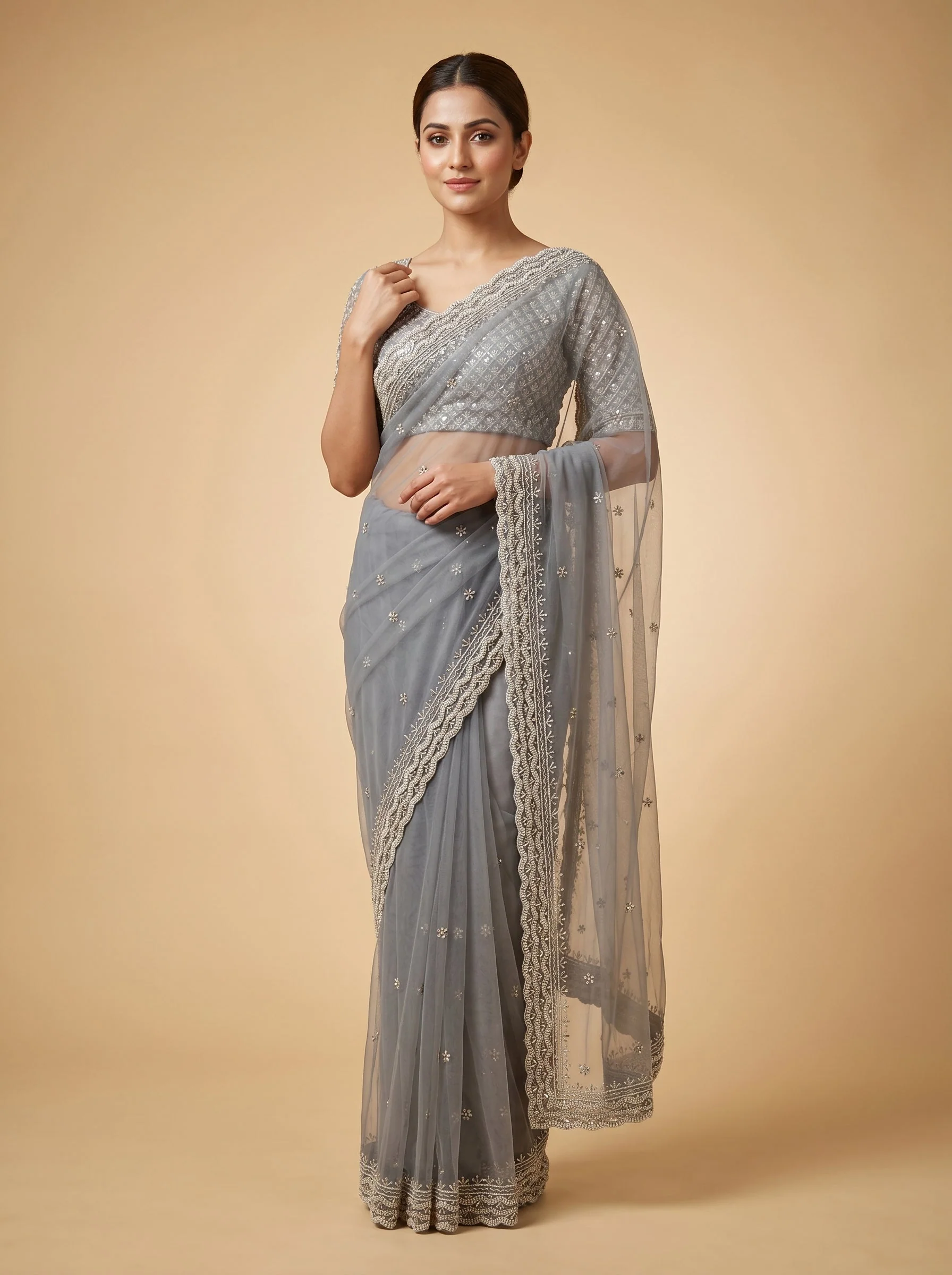 Ash Tone Glow Saree