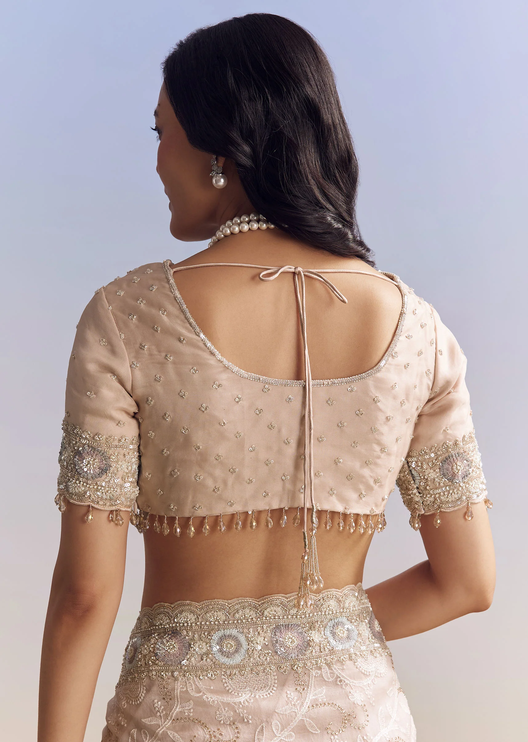 Baby Pink Organza Saree With Chikankari Threadwork And Beaded Embroidery - Image 8