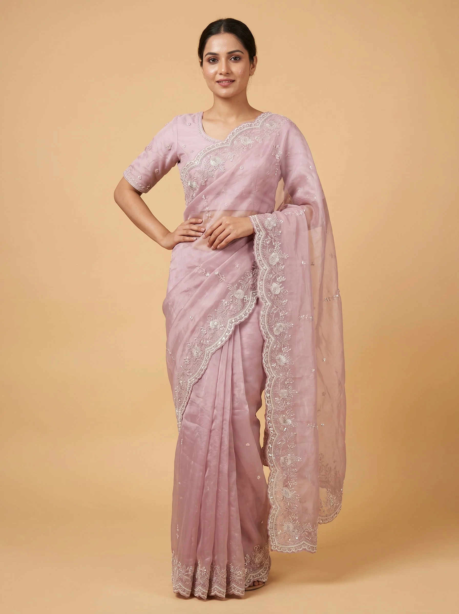 Baby Pink Petal Glow Embroidered Saree