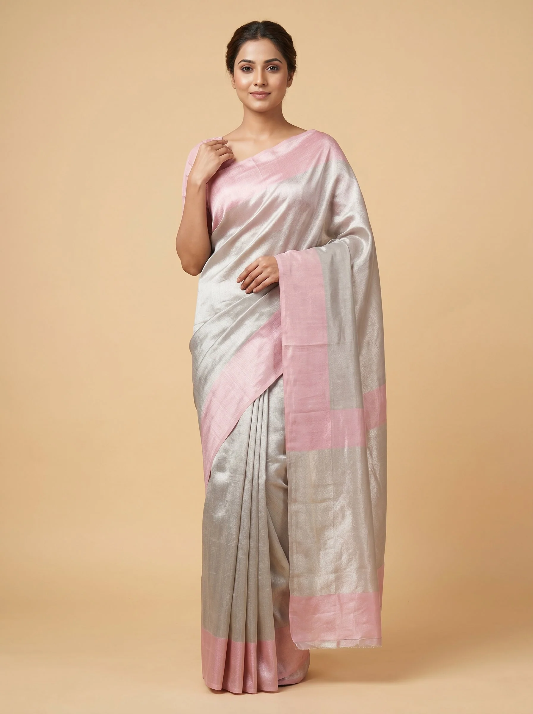 Baby Pink Powder Loom Handloom Saree
