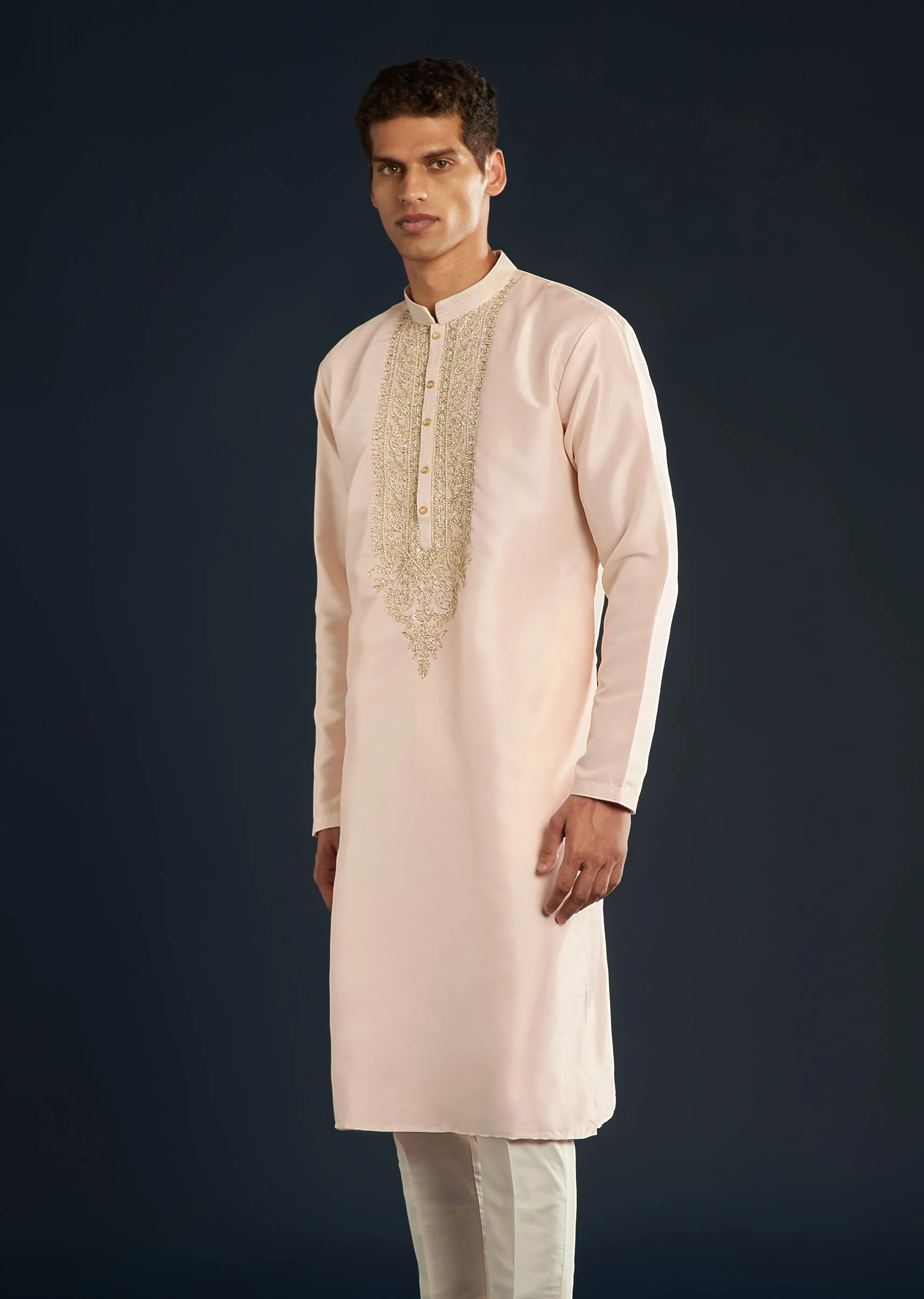 Baby Pink Silk Kurta Set with Resham Thread Accents - Image 3