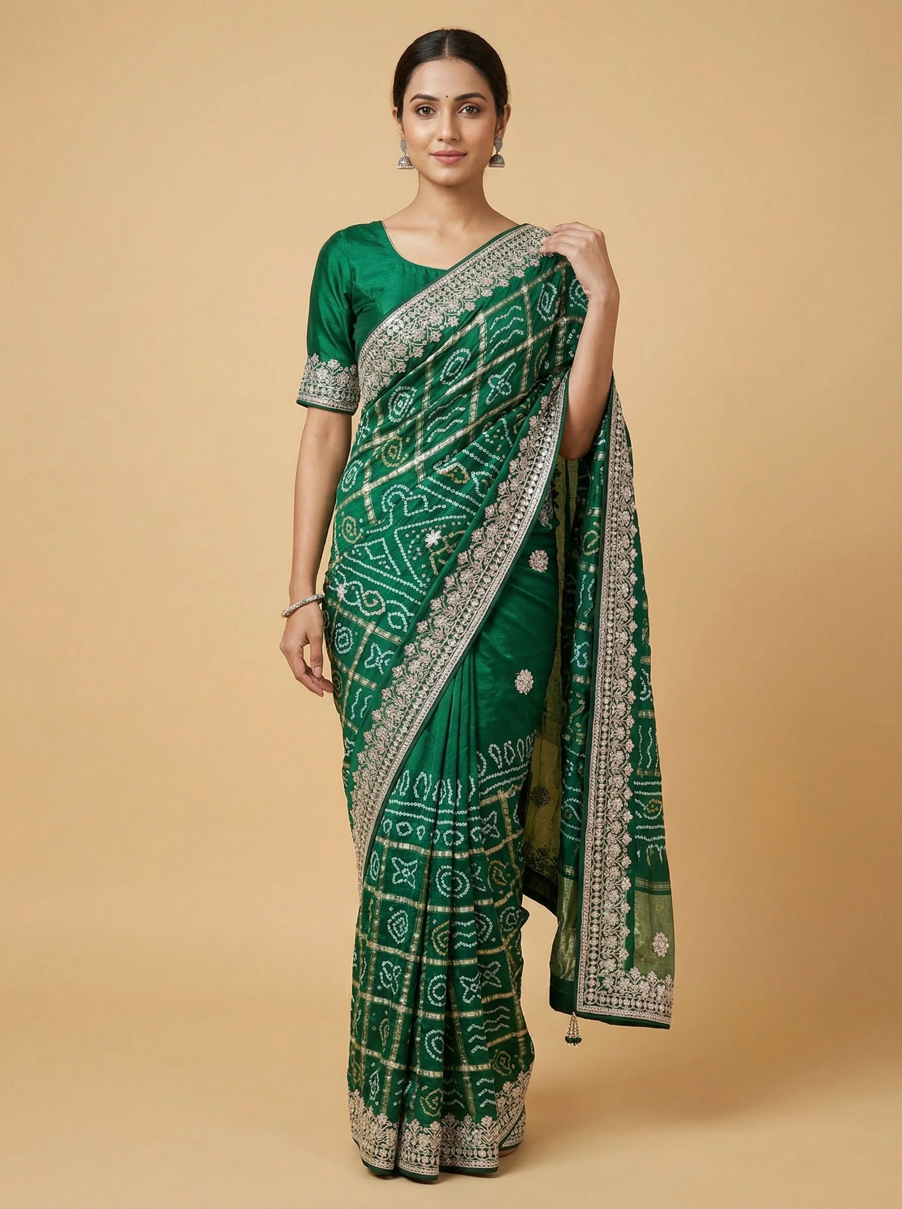 Bandhani Forest Green Saree