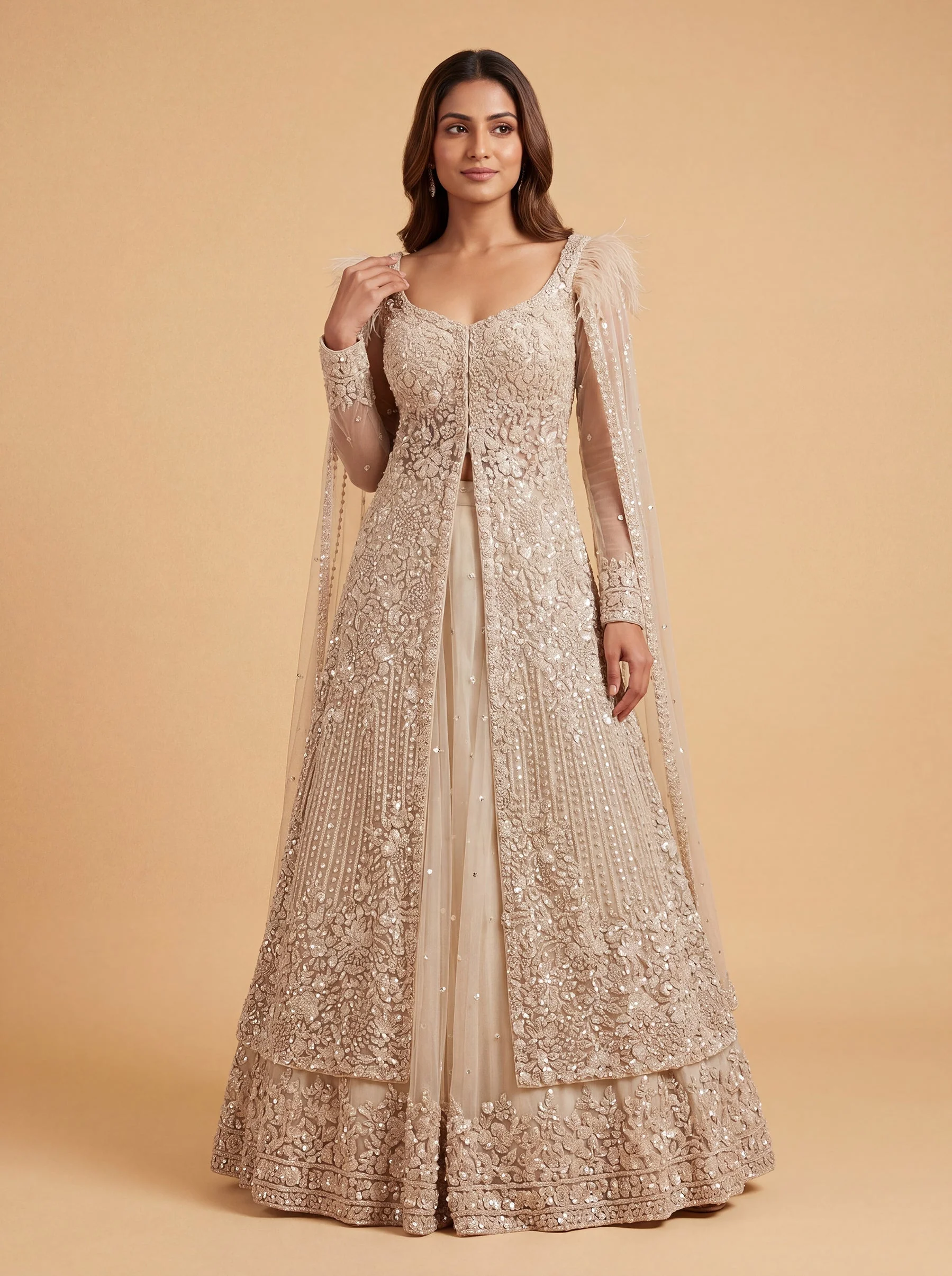 Beige Bridal Contemporary Handwork Lehenga