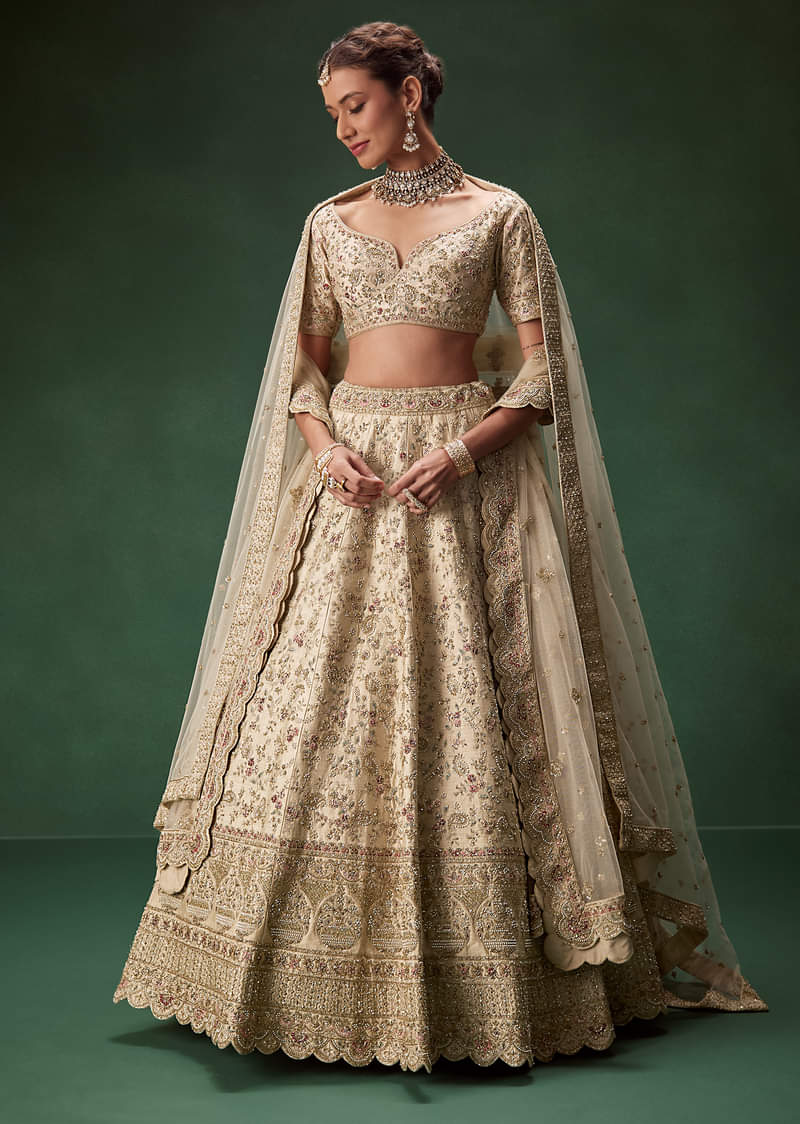 Beige Bridal Lehenga With Sequin And Zari Work - Image 4