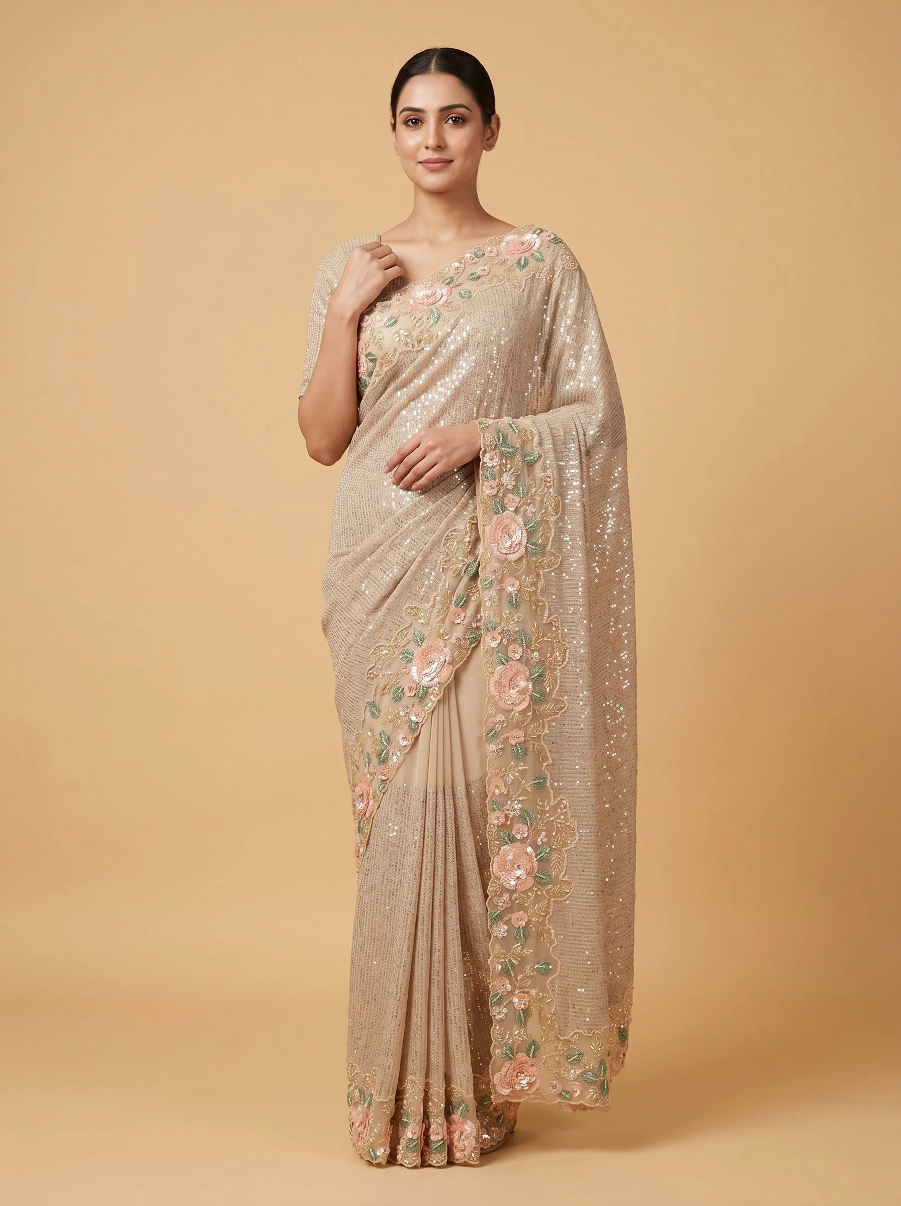 Beige Calm Embroidered Saree