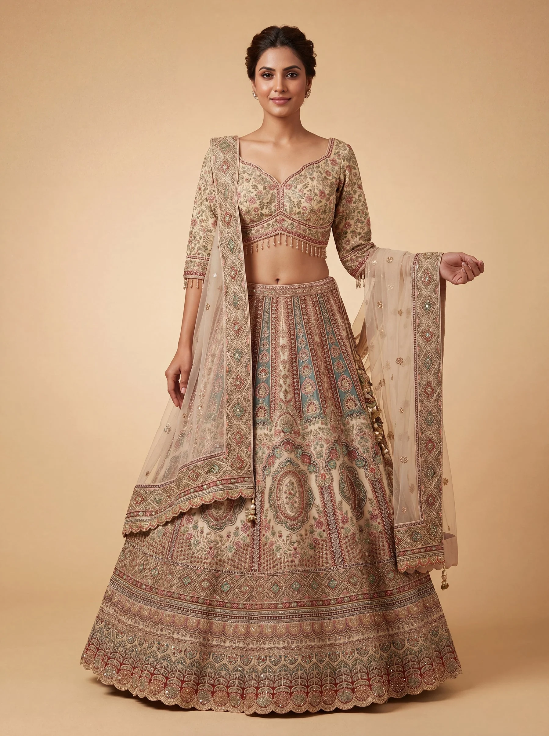 Beige Calm Heritage Lehenga