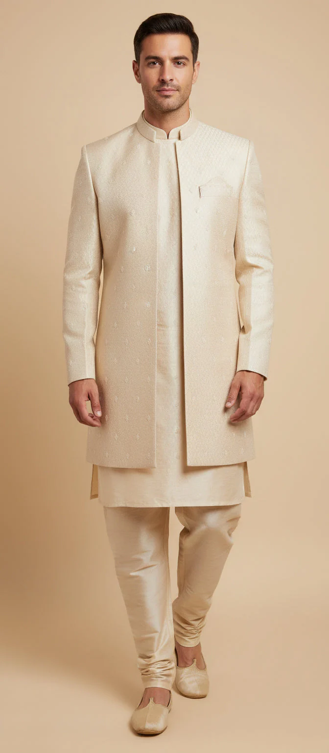 Beige Classic Elegant Sherwani - Image 2