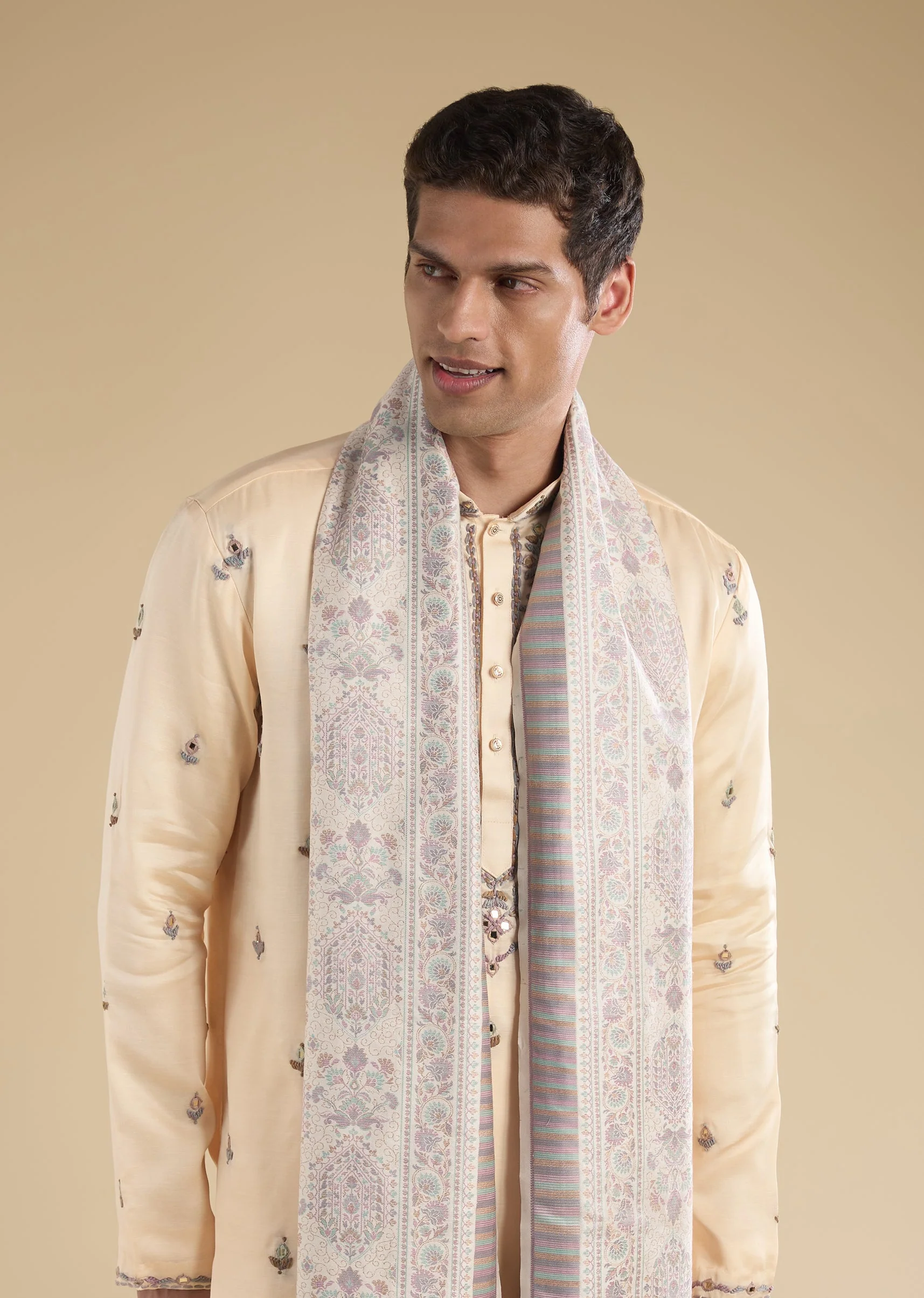 Beige Embroidered Kurta Set With Dupatta - Image 2