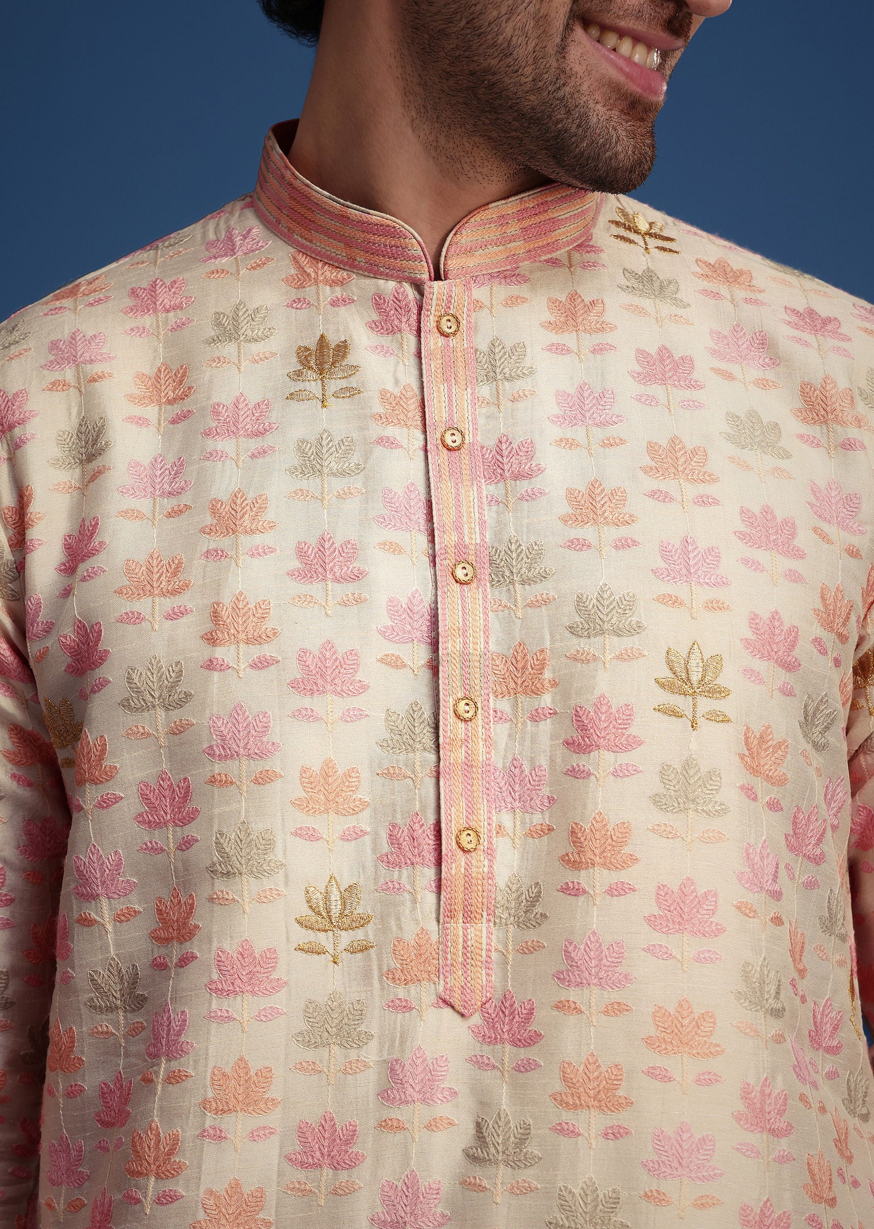 Beige Floral Printed Kurta Set - Image 2