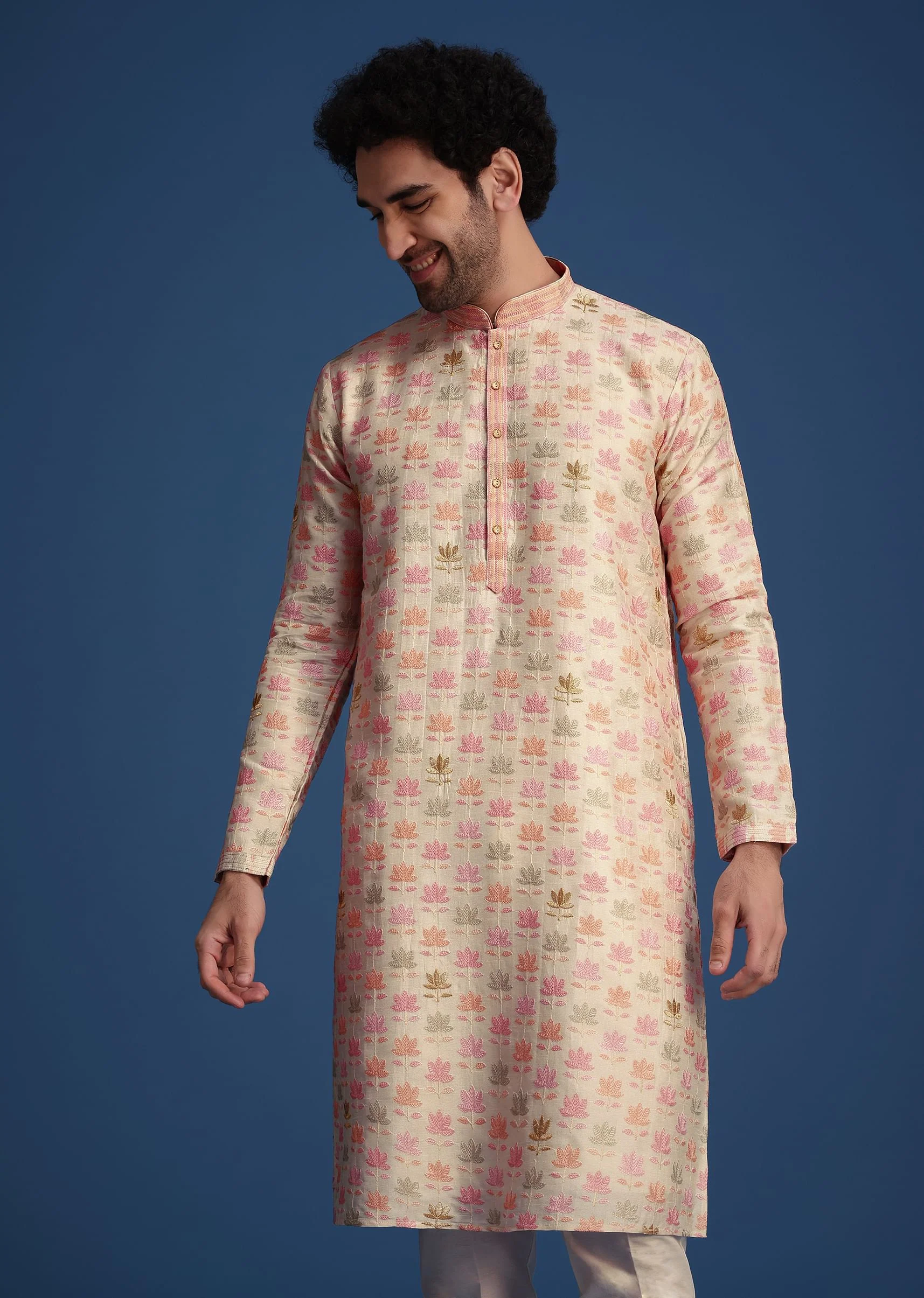 Beige Floral Printed Kurta Set - Image 4