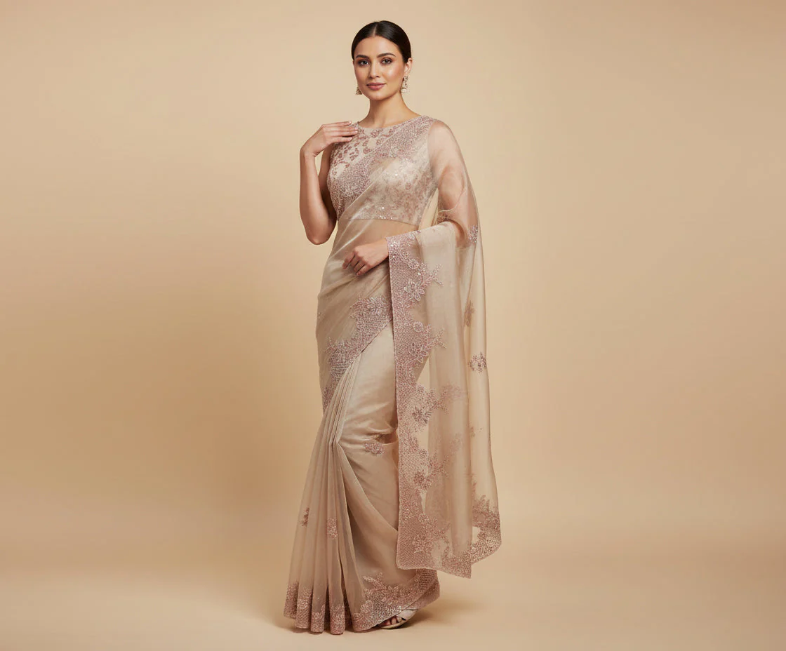 Beige Gentle Embroidered Saree
