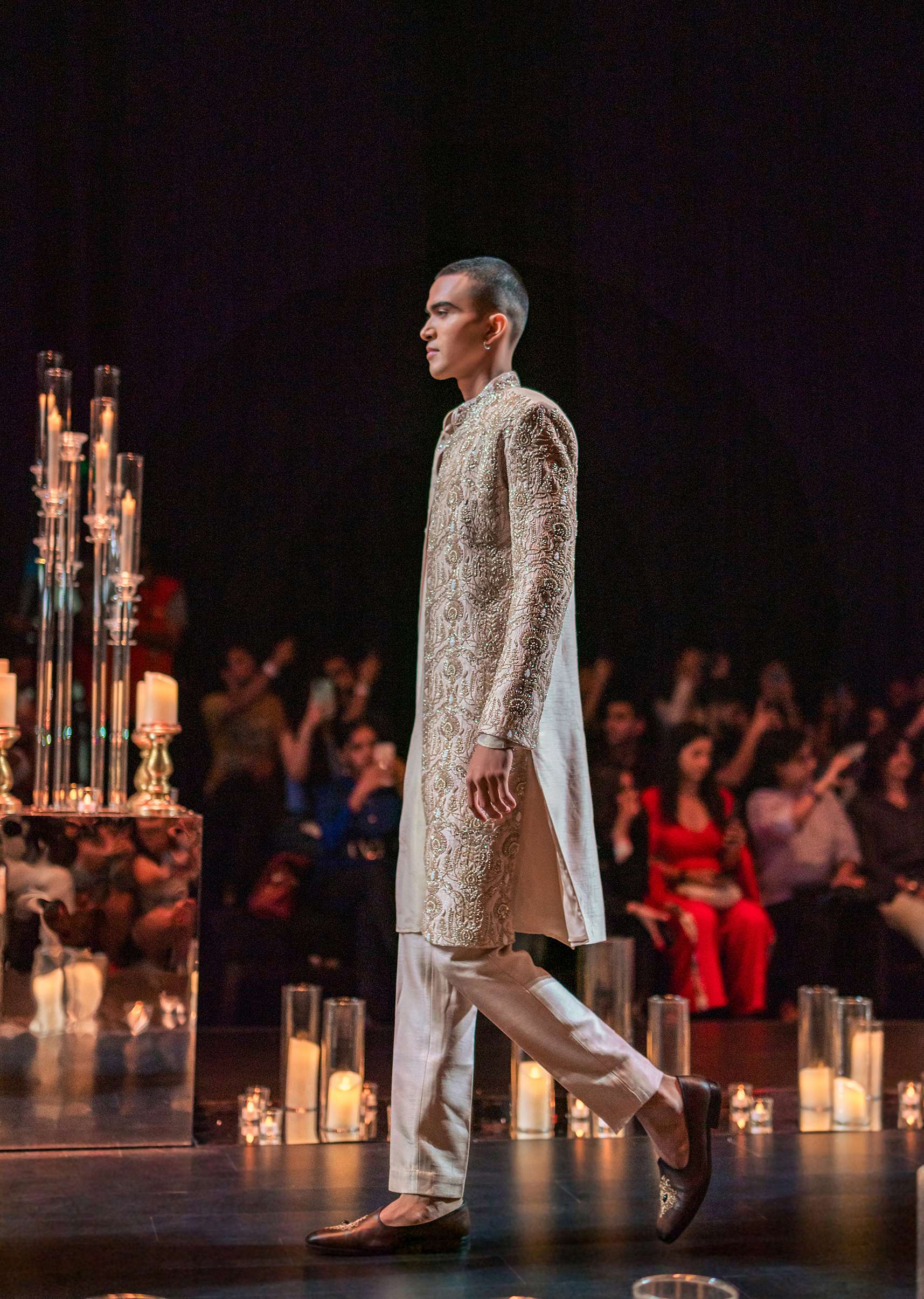 Beige Gold Hand Embroidered Sherwani Set - Image 6