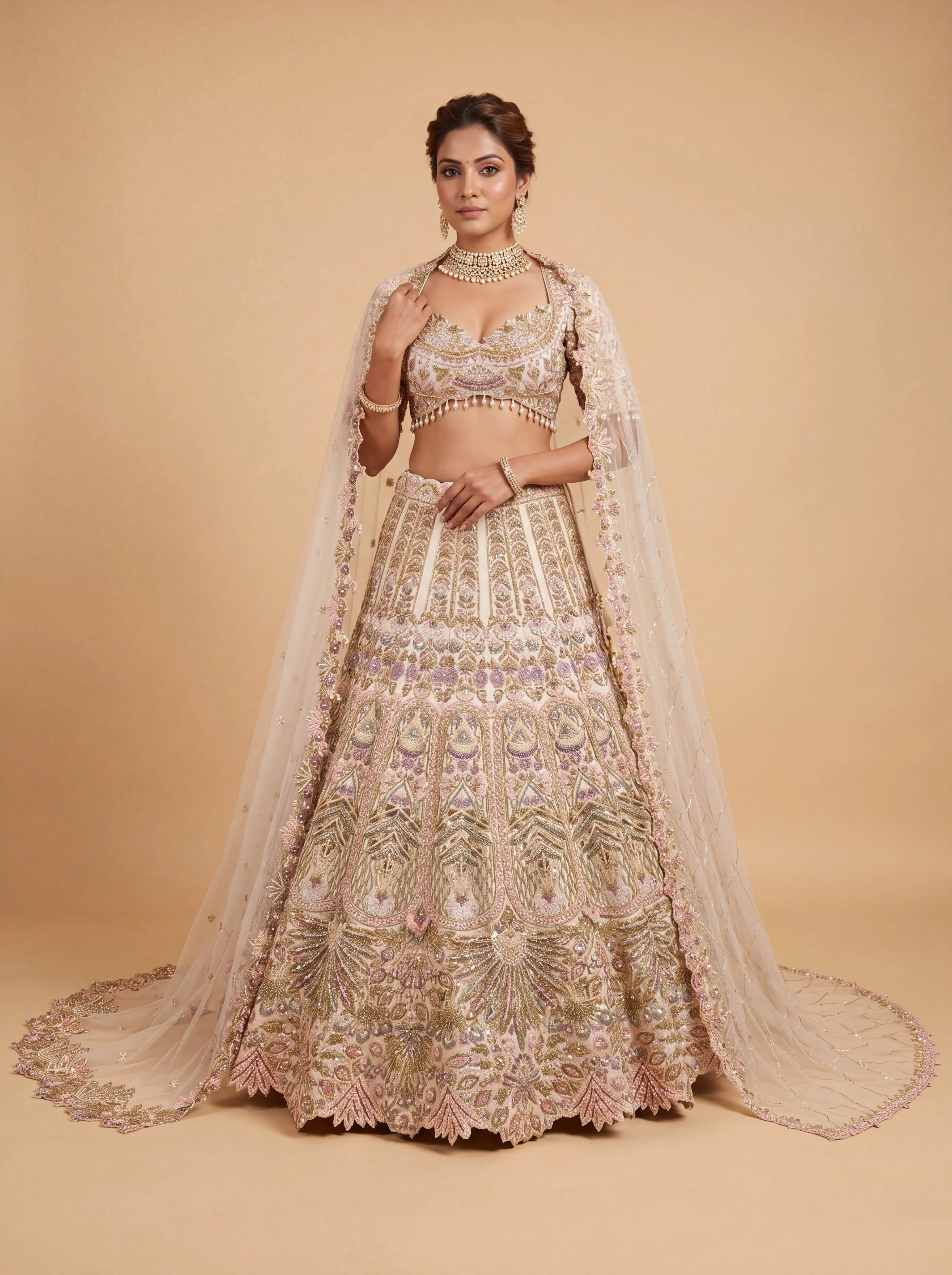 Beige Gold Pheras Bridal Lehenga With Rich Embellishment