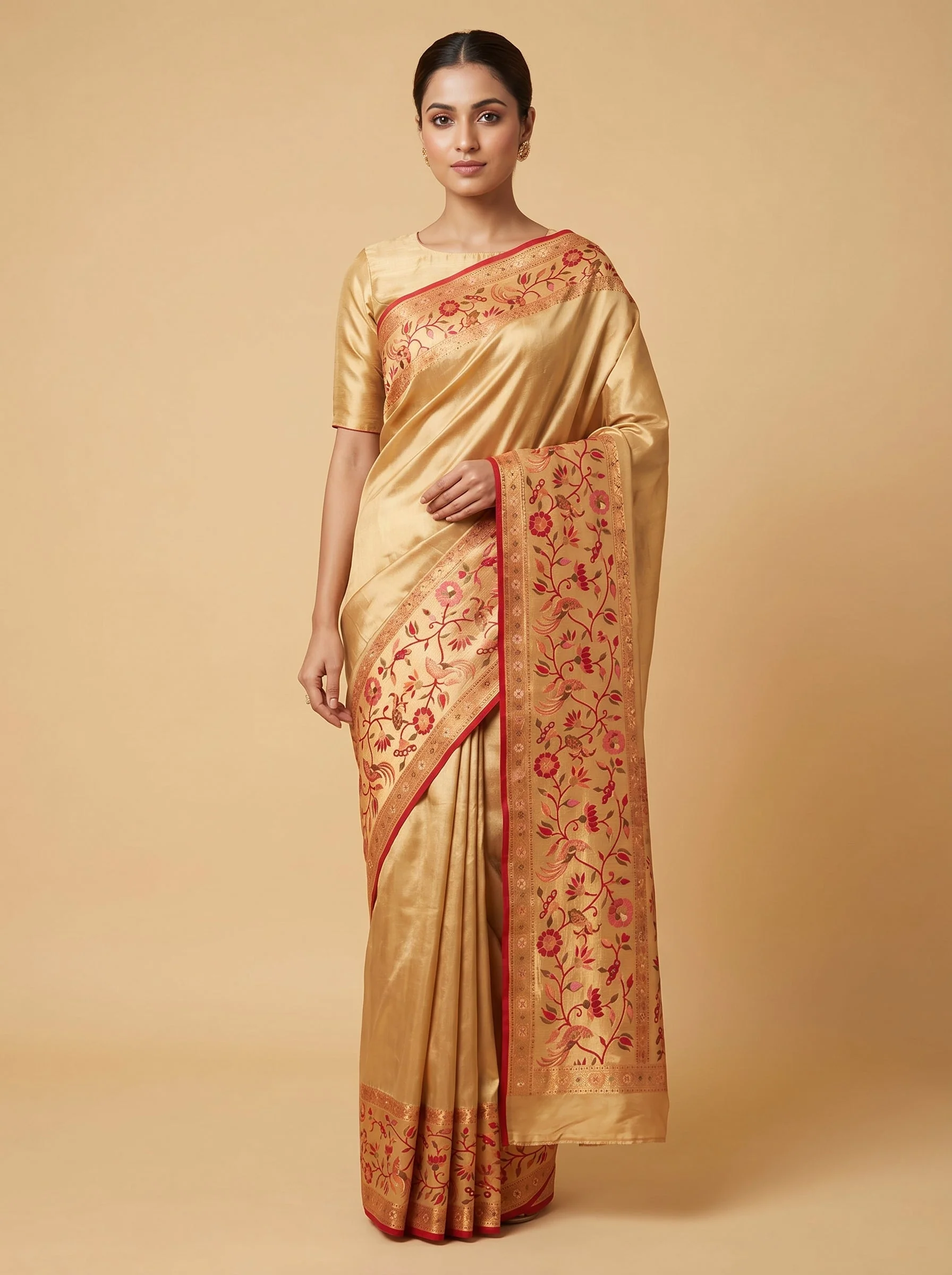 Beige Gold Subtle Blend Handloom Saree