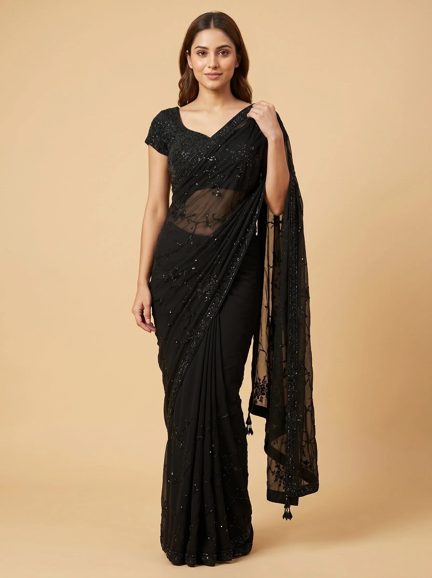 Beige Muted Embroidery Saree