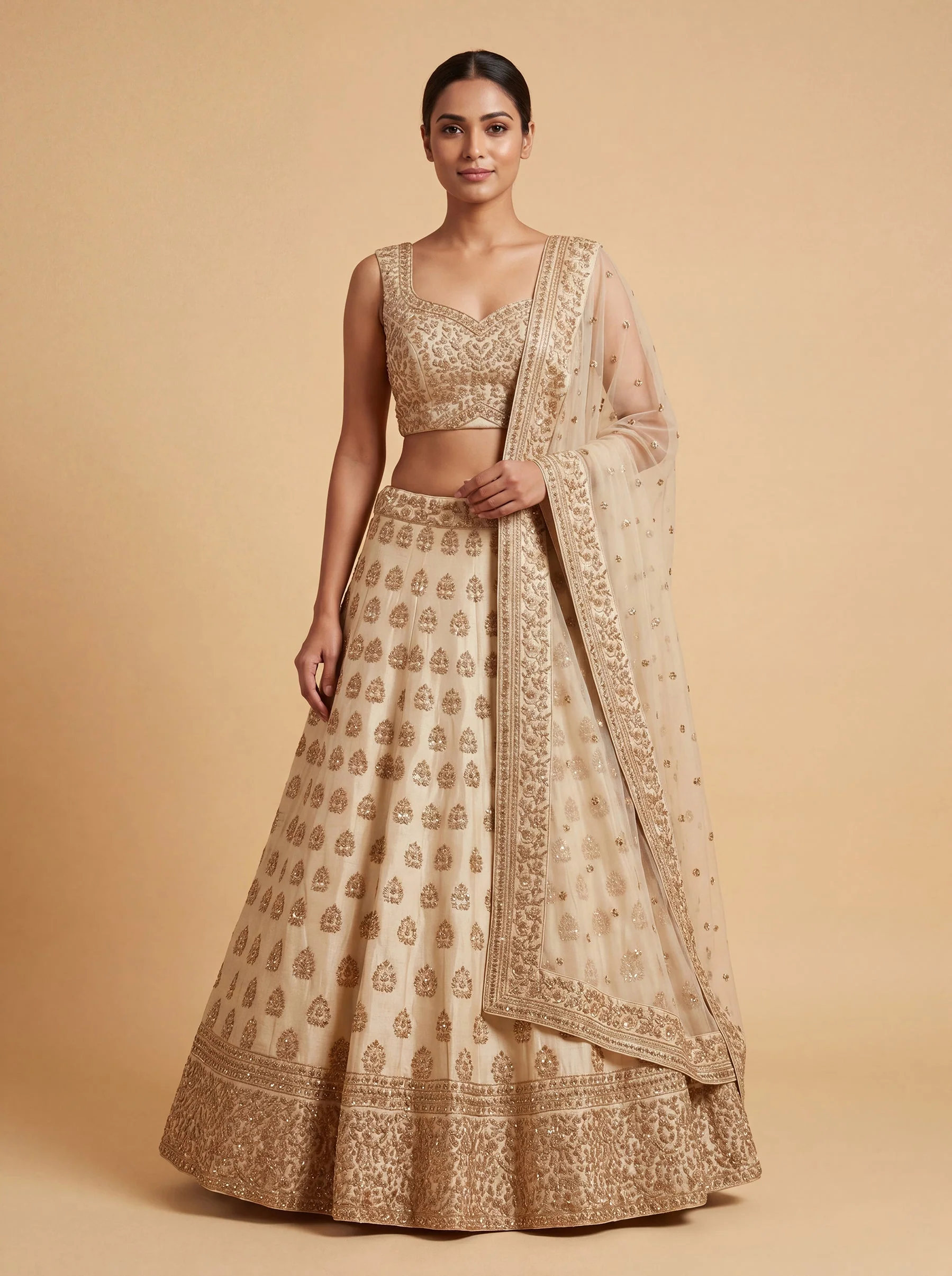 Beige Neutral Heritage Lehenga
