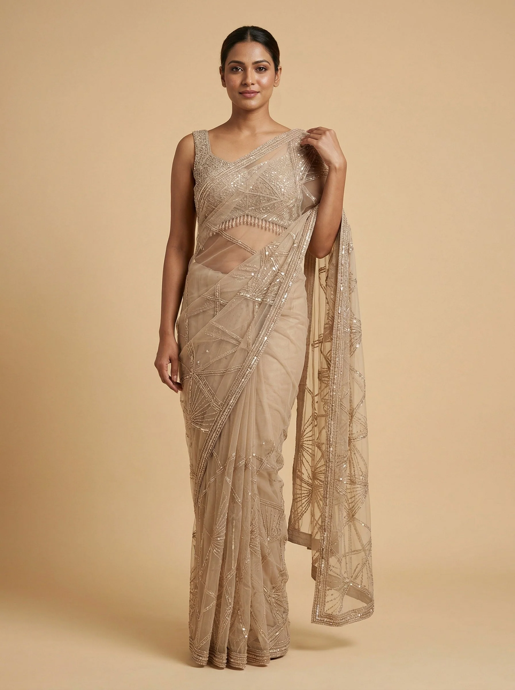 Beige Nuanced Embroidered Saree