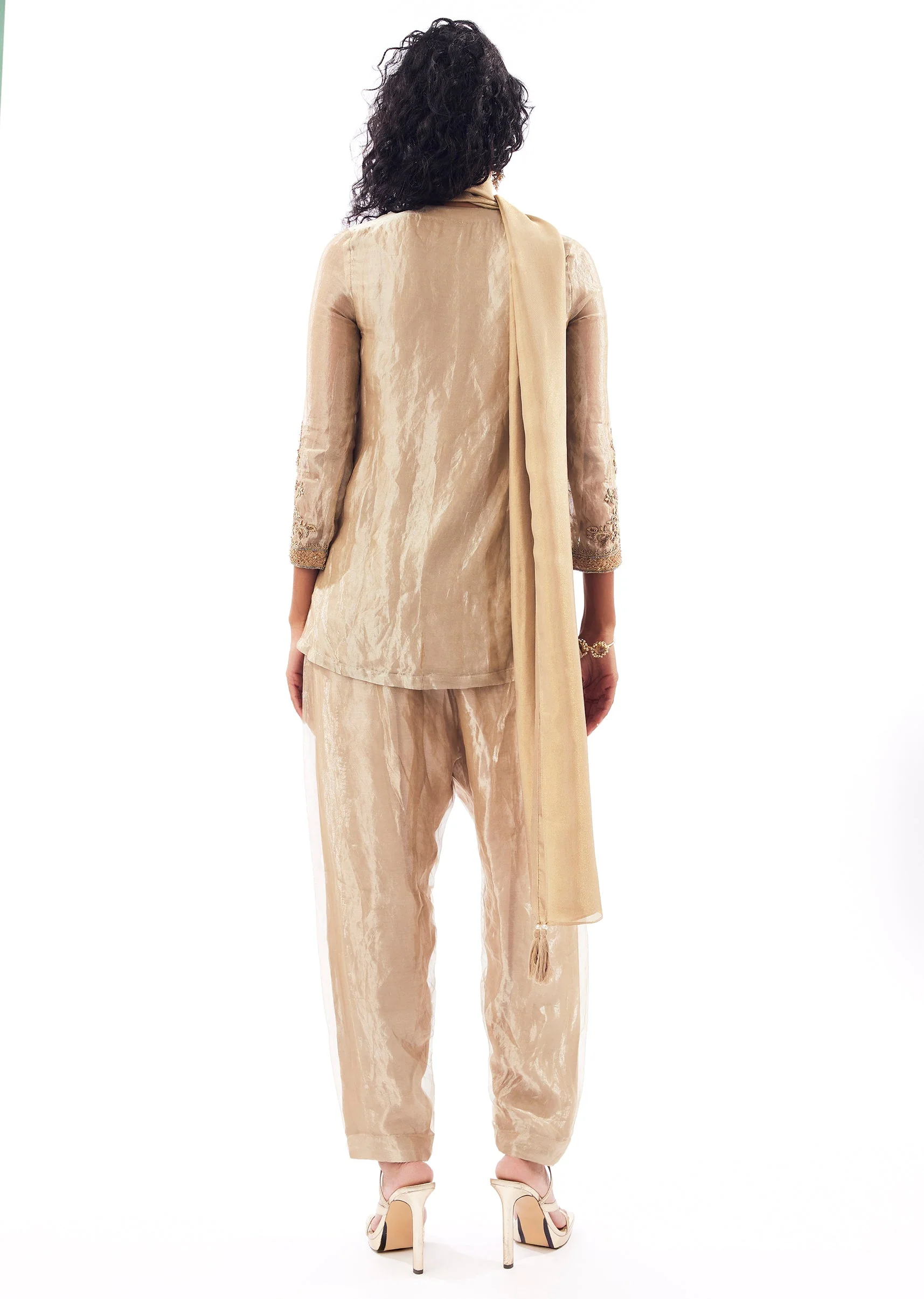 Beige Patiala Suit With Zardosi Sequin Detailing - Image 5