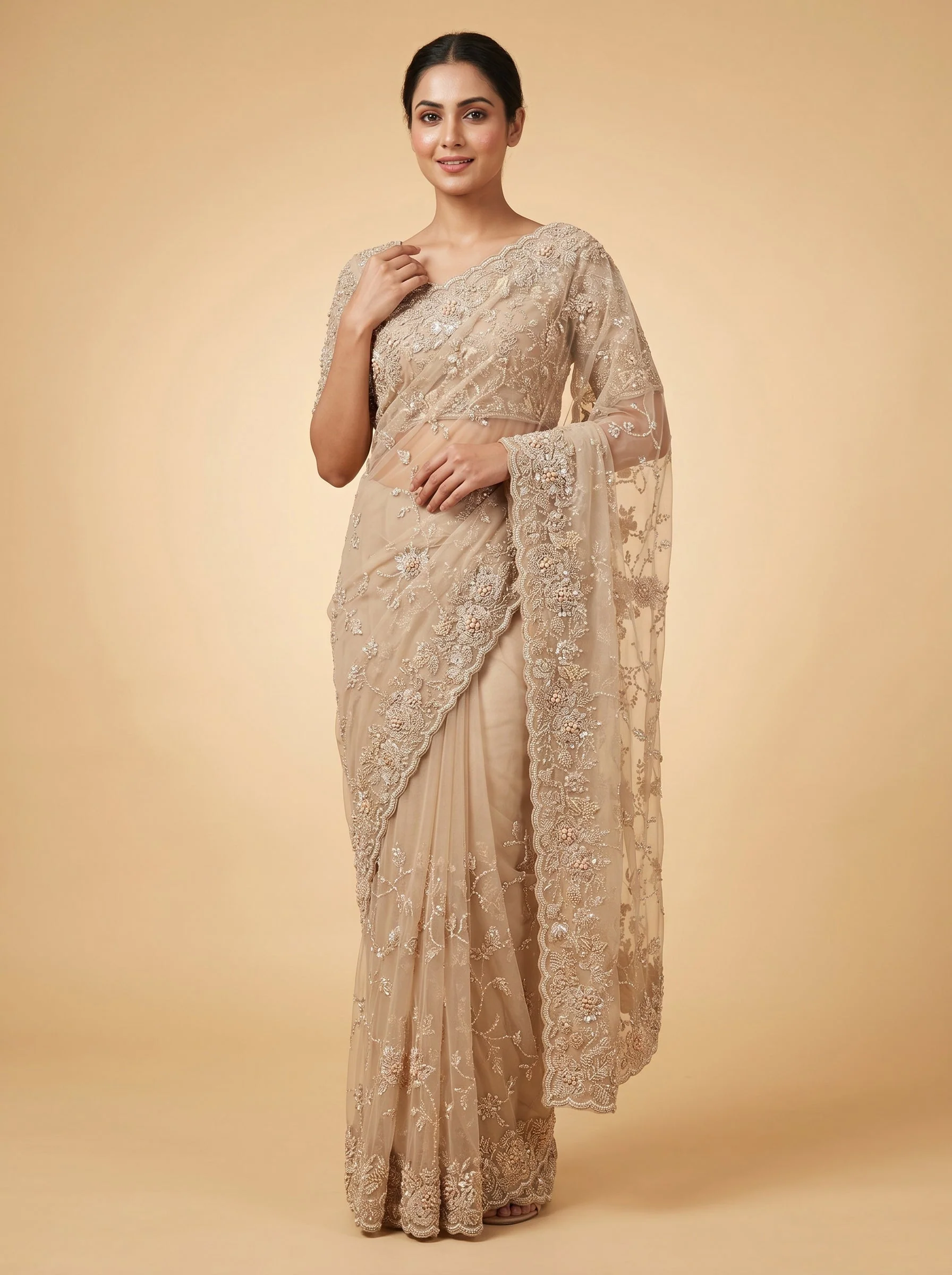 Beige Sand Whisper Embroidered Saree