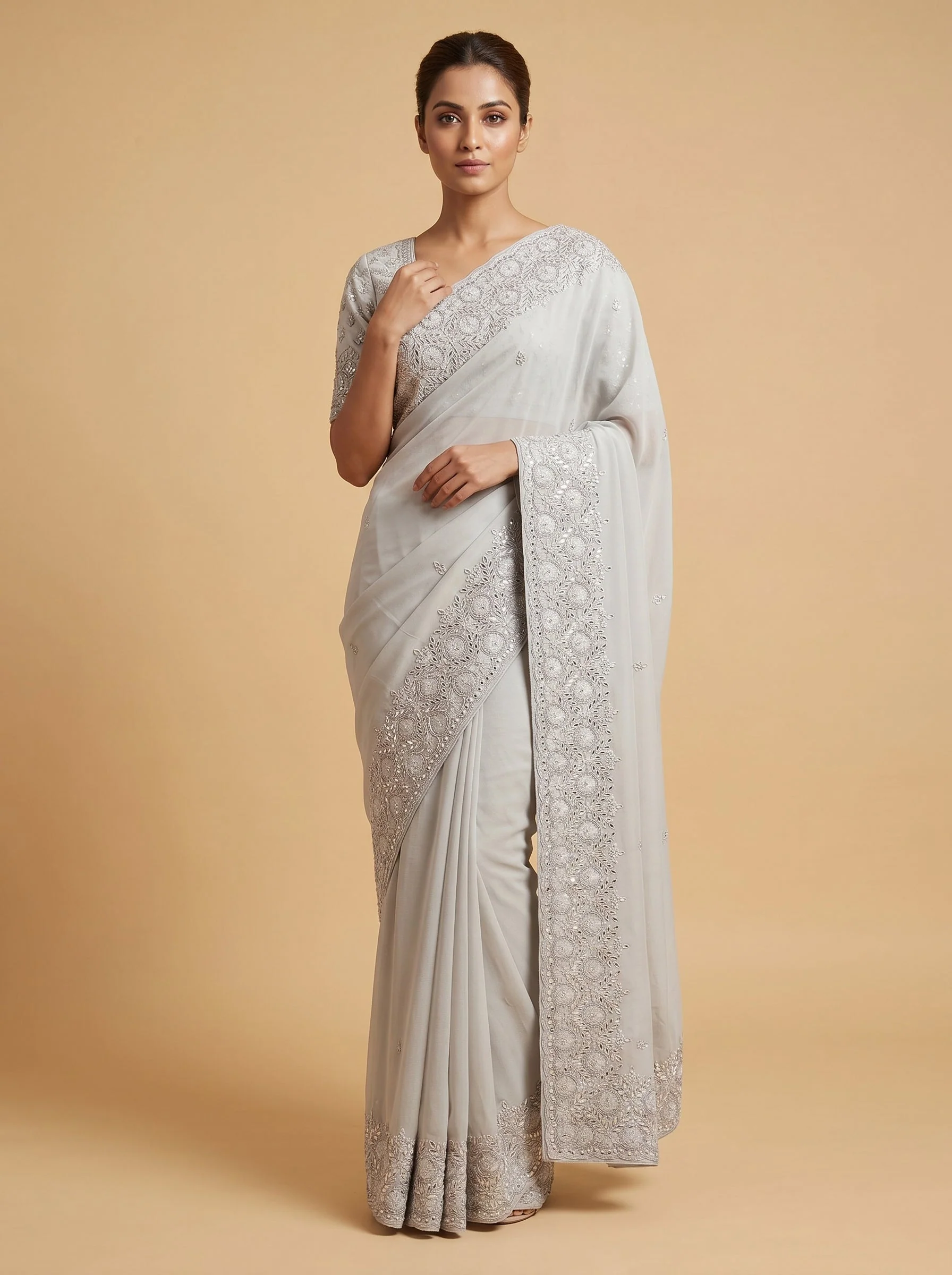 Beige Sandstone Glow Embroidered Saree
