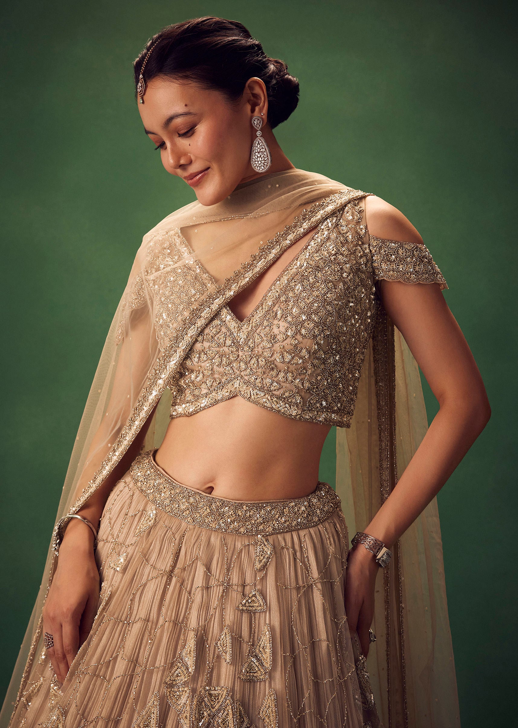 Beige Sequin Lehenga Set - Image 2