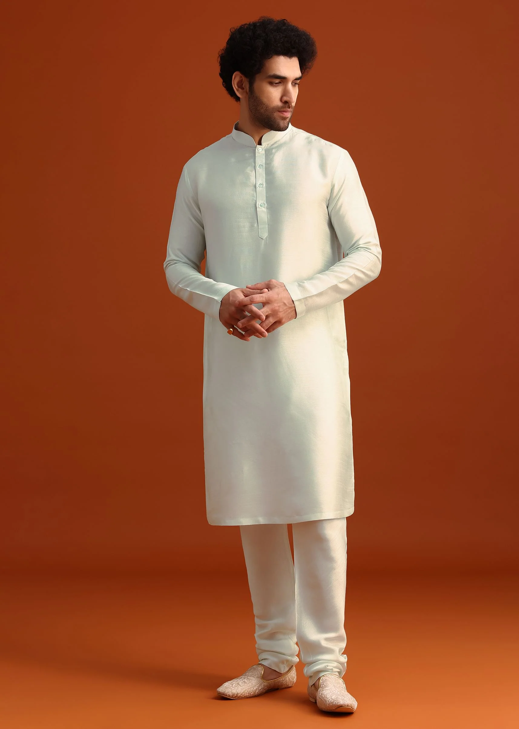 Beige Sherwani Set With Dupatta With Hand Work - Image 6