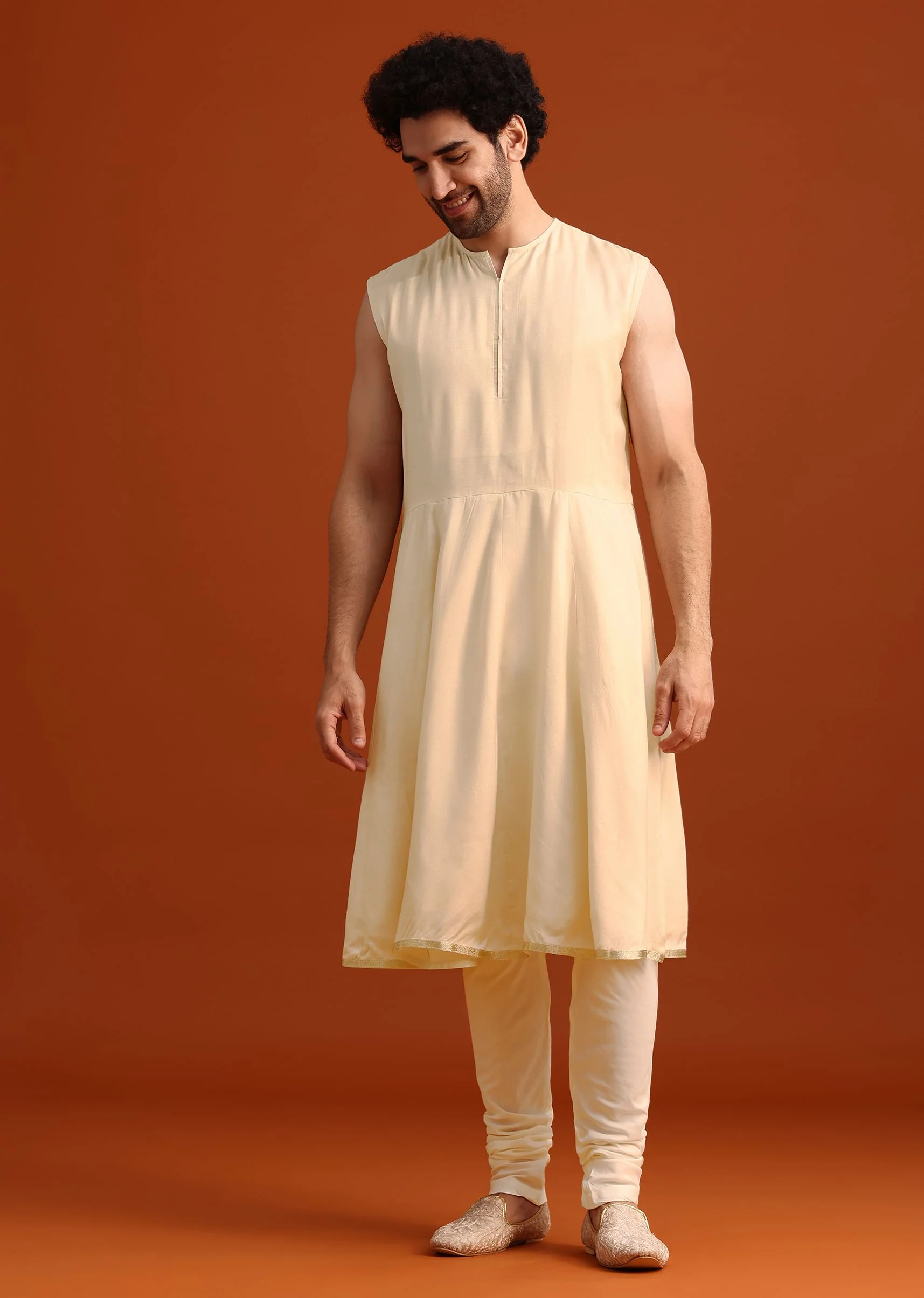 Beige Silk Embroidered Sherwani And Kurta Set With Dupatta - Image 6
