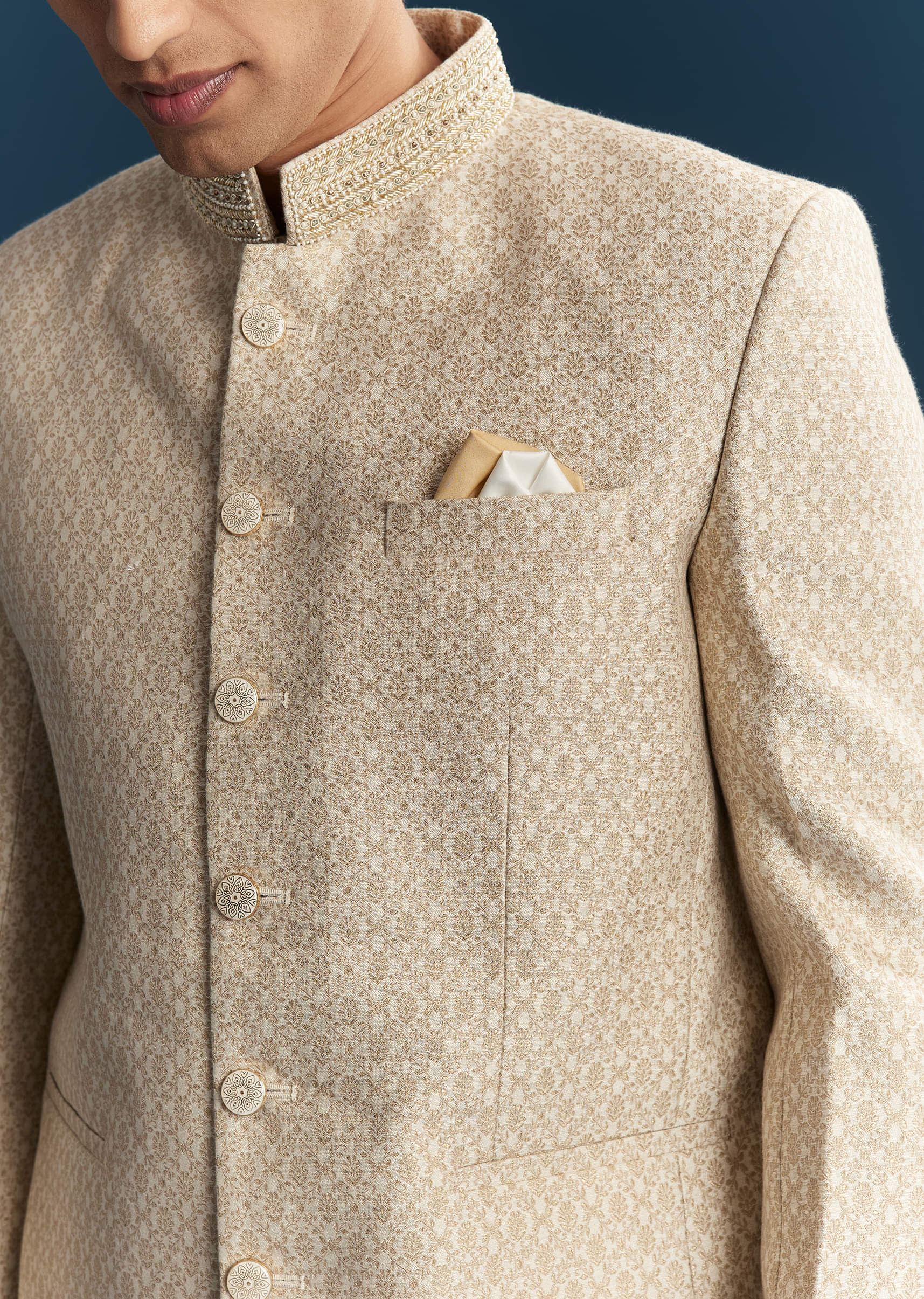 Beige Silk Jodhpuri Suit For Men With Embroidery - Image 2